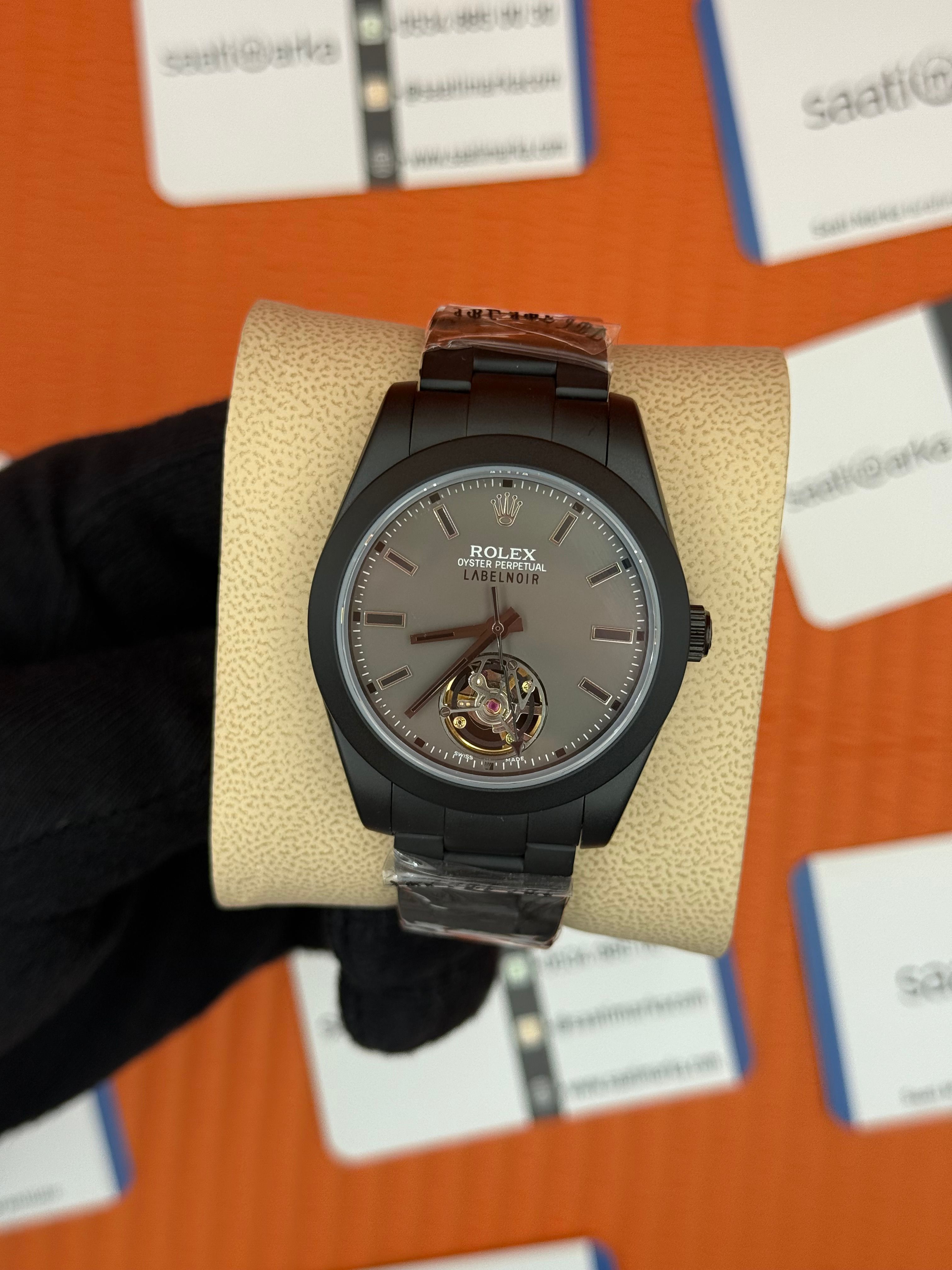 ROLEX Label Noir tourbillon gri dial siyah kasa-kordon