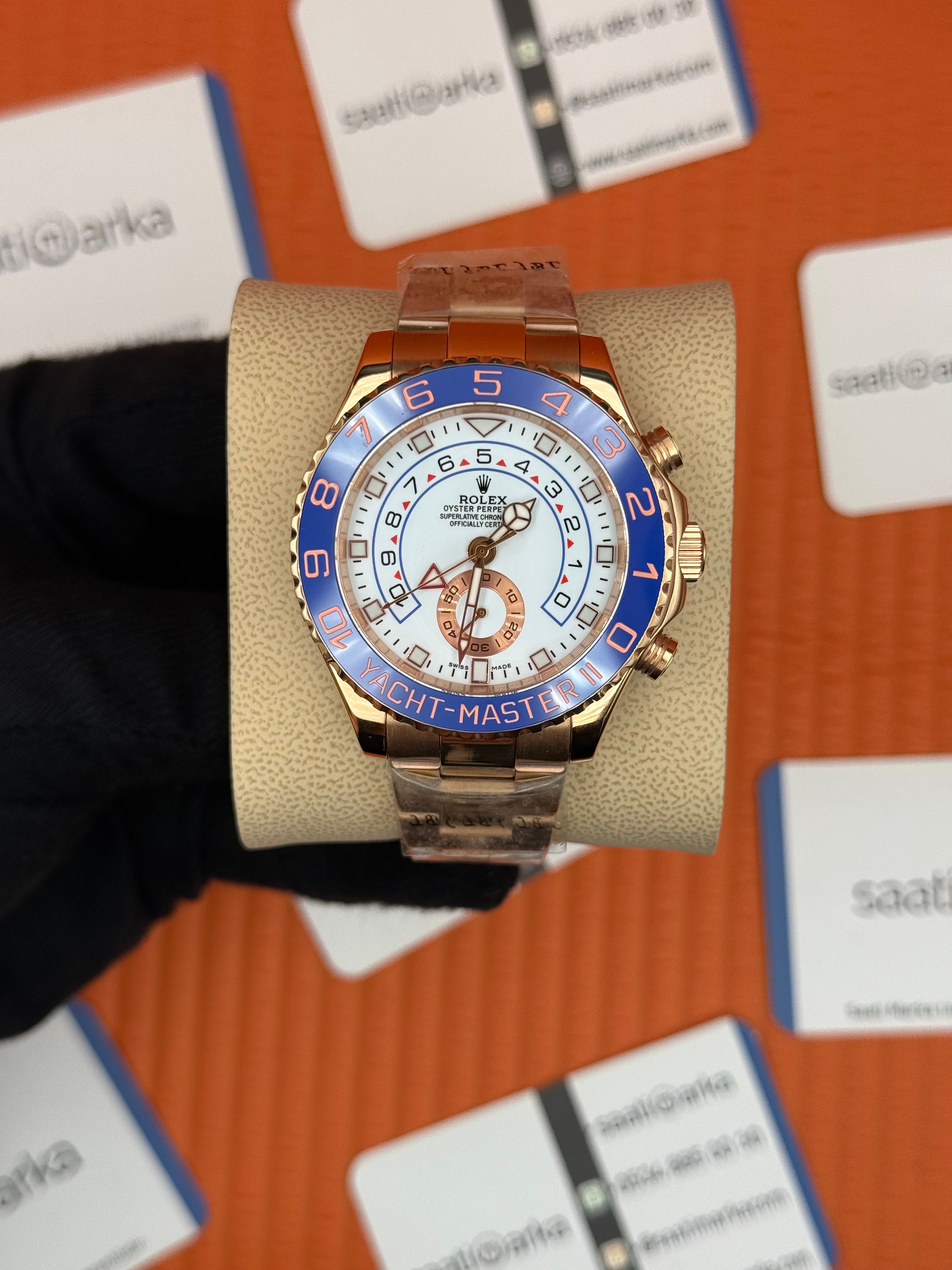 ROLEX Yacht Master oyster white dial blue bezel rose kasa-kordon