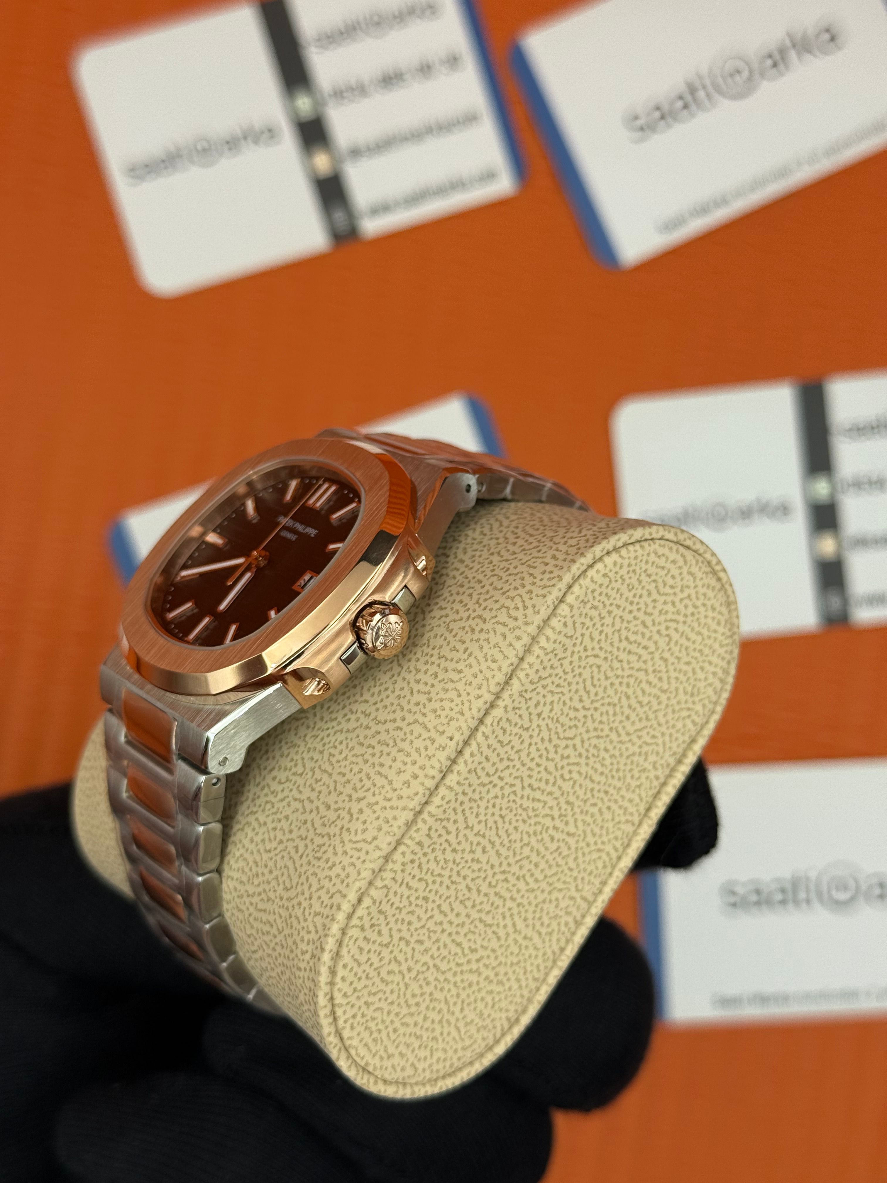 PATEK PHILIPPE nautilus siyah kadran rose silver kasa kordon