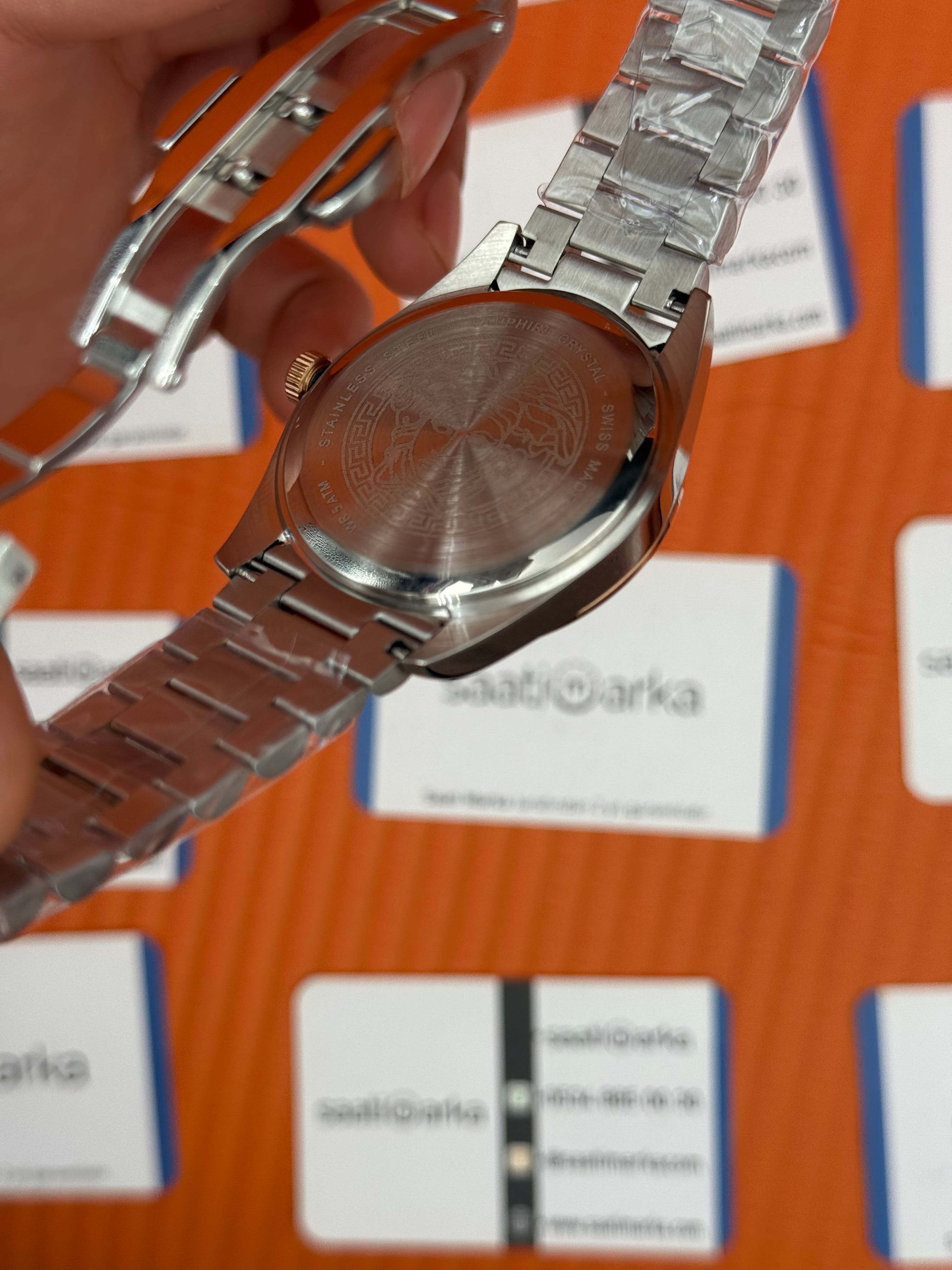 VERSACE 40mm turkuaz kadran rose silver kasa kordon erkek kol saati