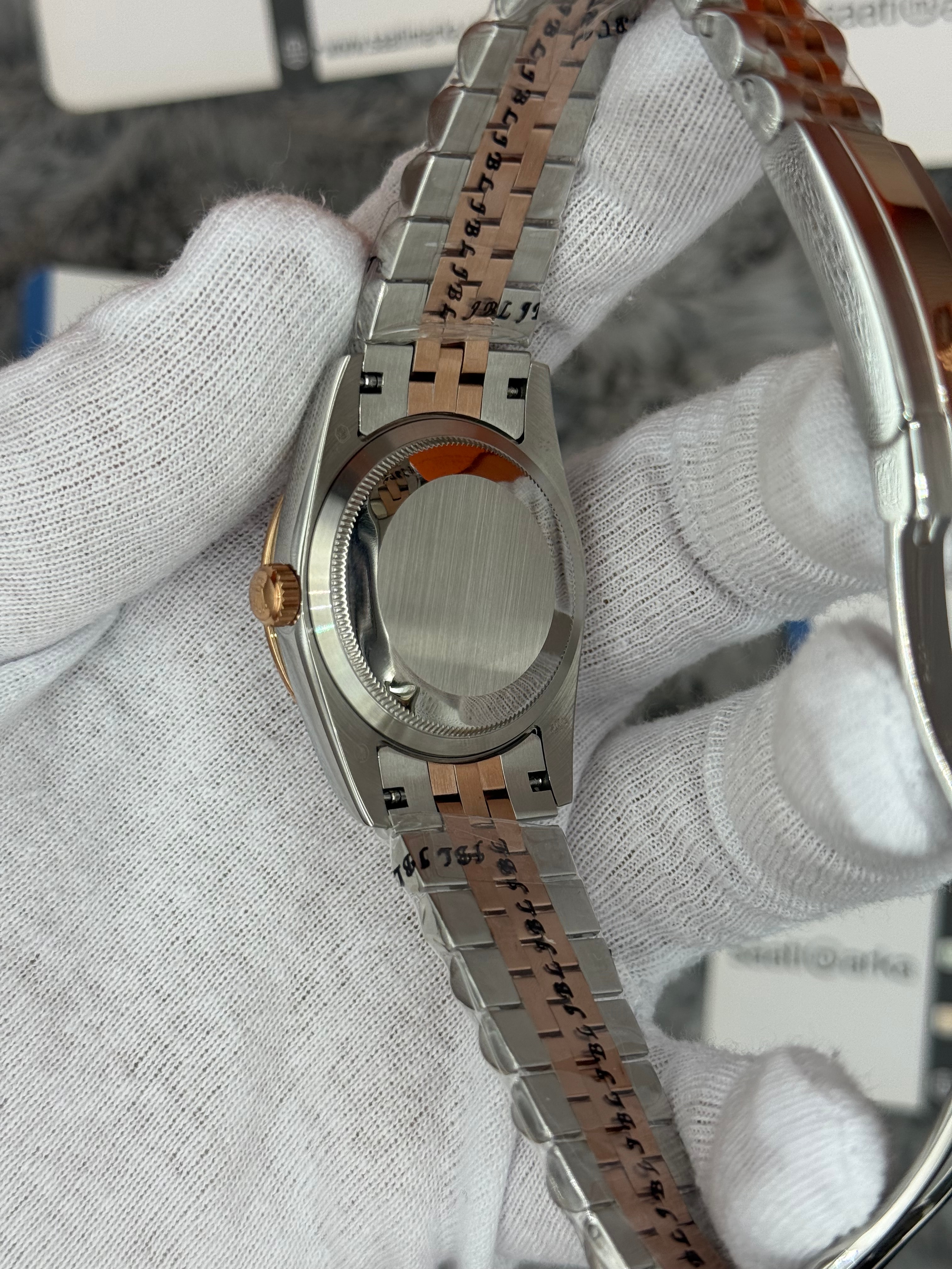 ROLEX datejsut 36 mm gri kadran taşlı bezel silver kasa rose silver jubilee kordon