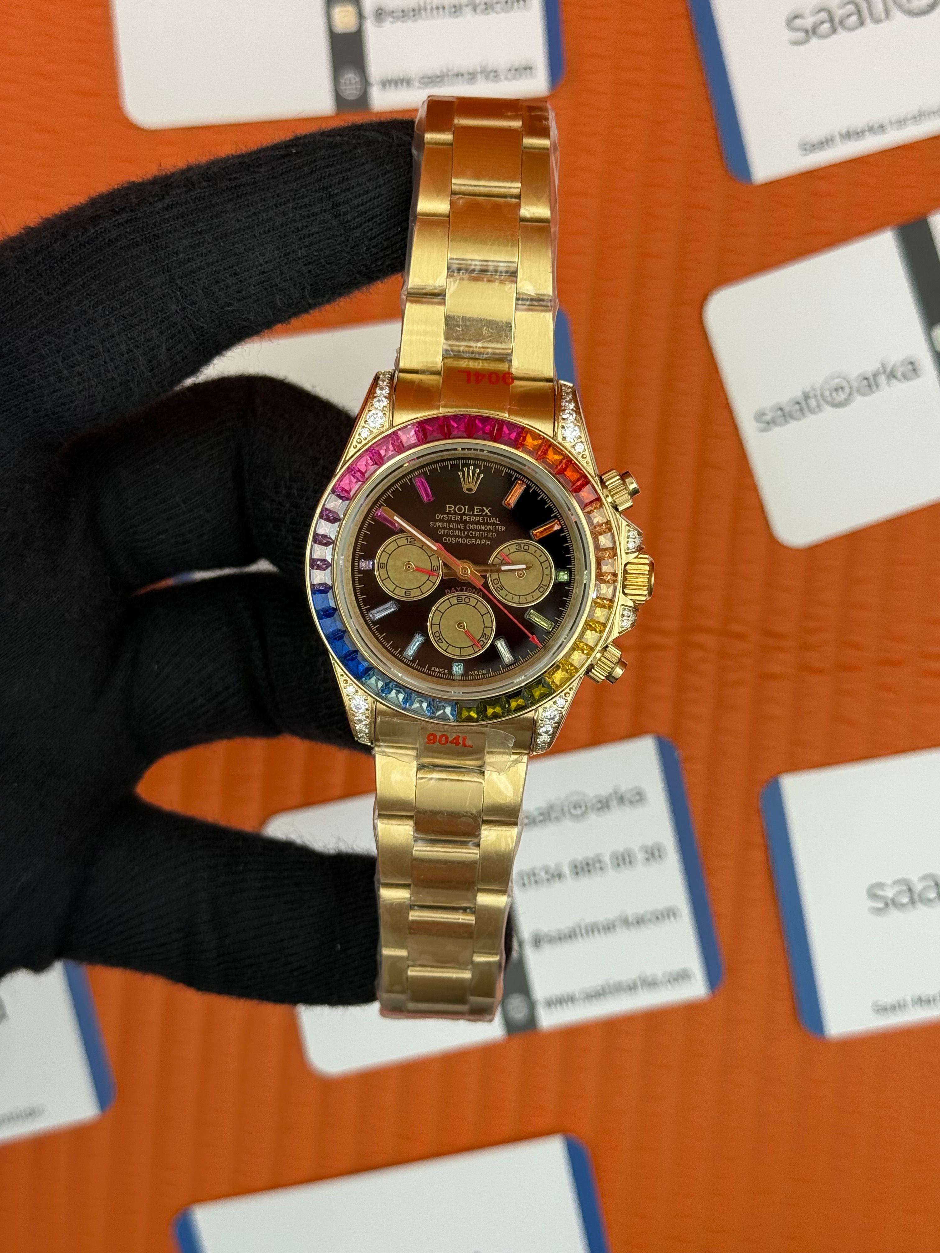 ROLEX Daytona rainbow black dial gold kasa-kordon