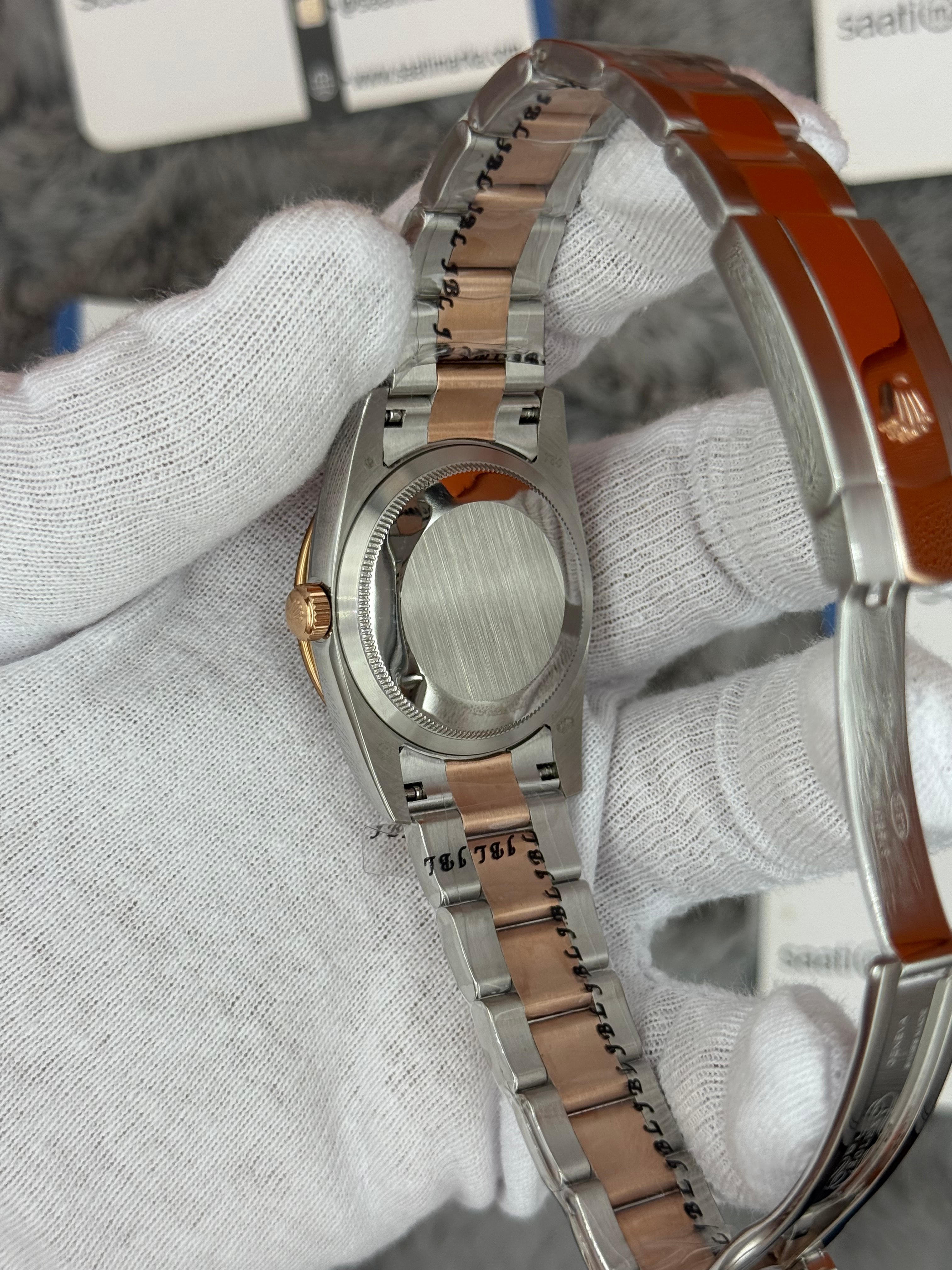 ROLEX Datejust 36mm siyah baget taşlı kadran taşlı bezel silver kasa rose silver oyster kordon 