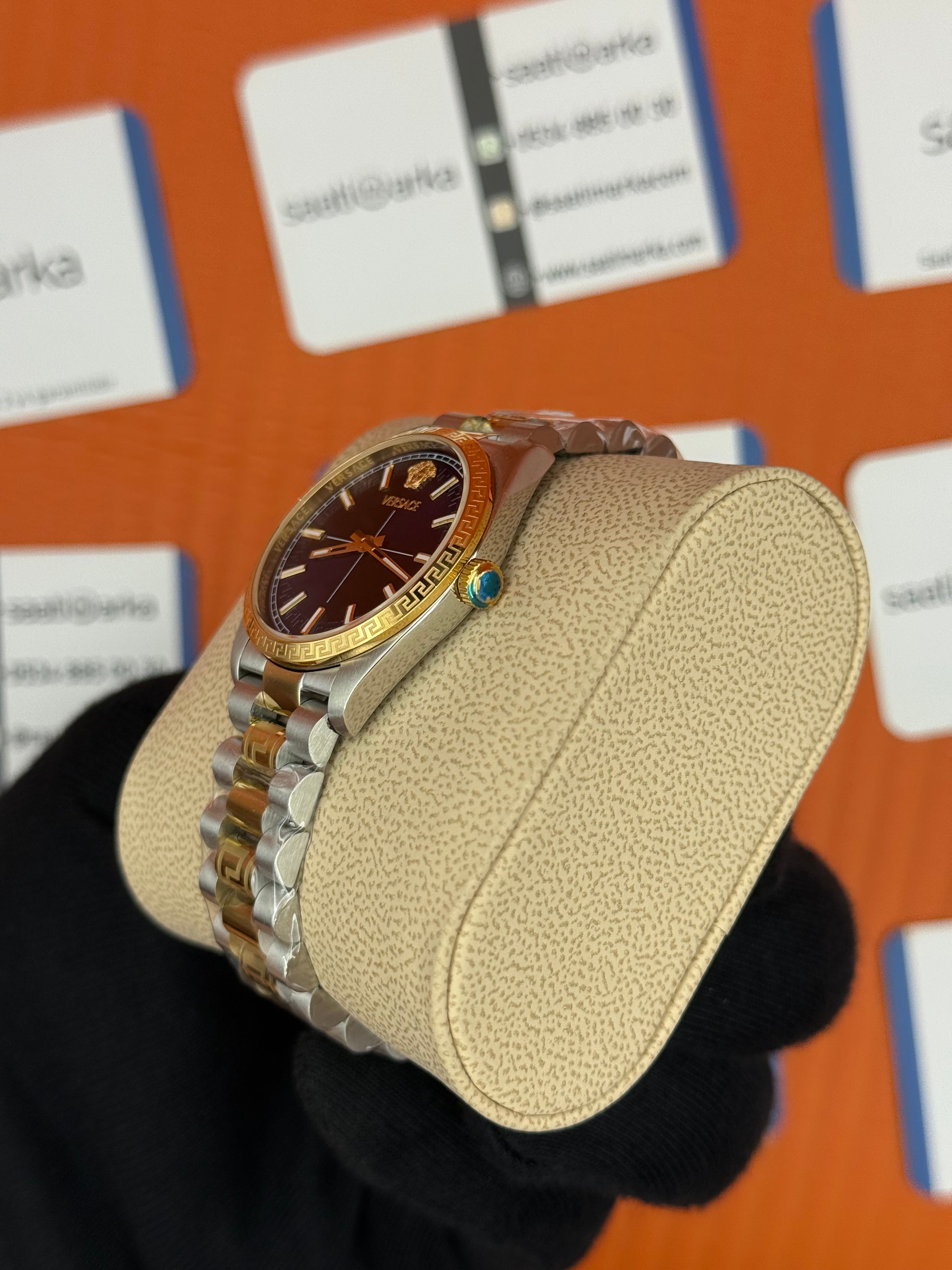 VERSACE mavi kadran gold silver kasa kordon kadın kol saati