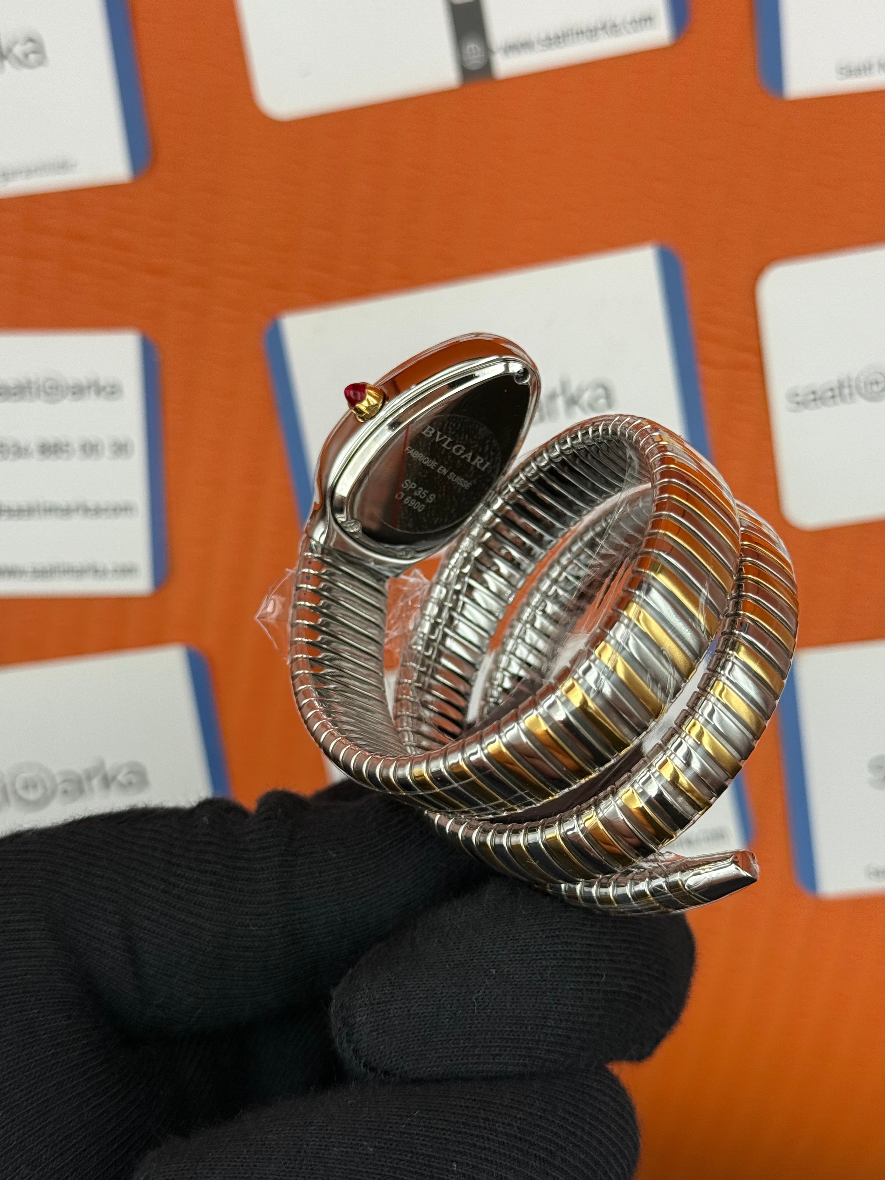 BVLGARİ serpenti çift sarma gold silver kordon yeşil kadran kadın kol saati