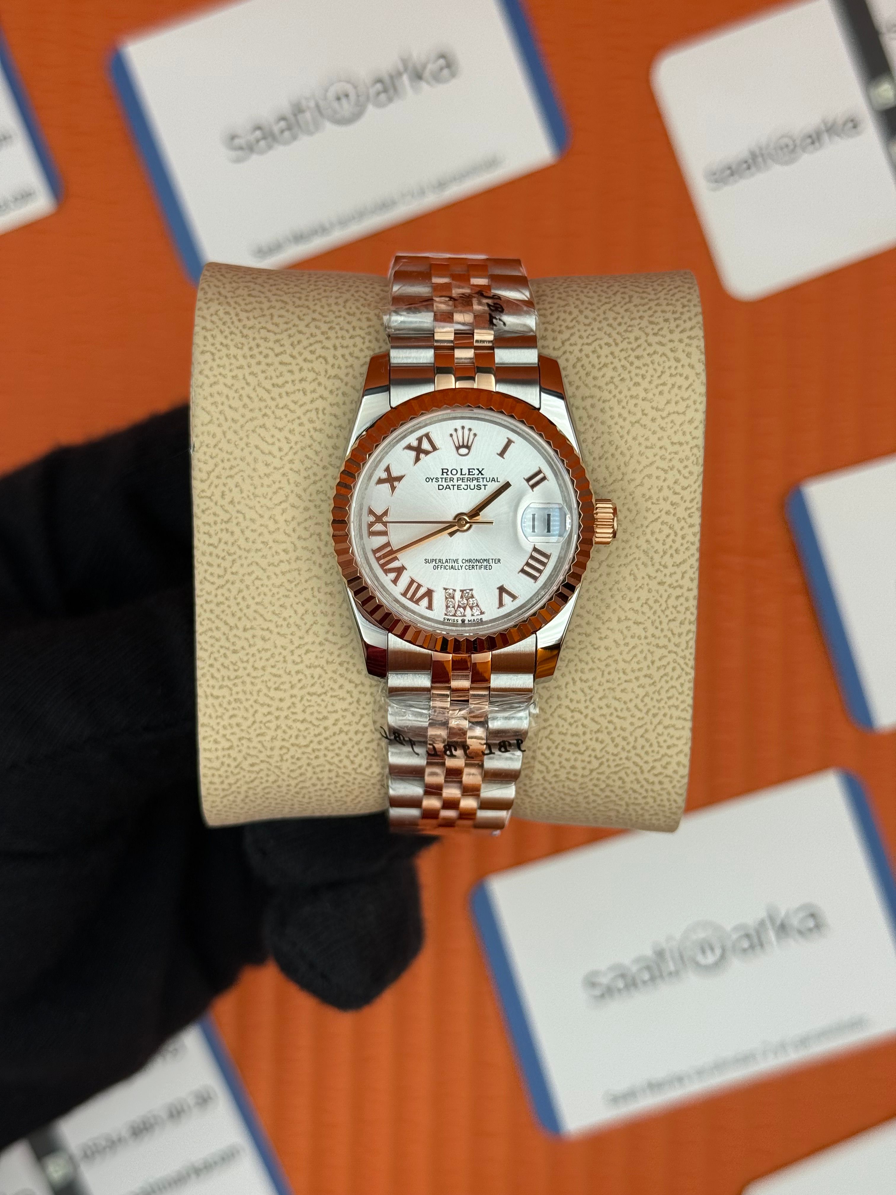 ROLEX datejust 31mm beyaz roma rakamlı kadran rose silver jubilee kordon