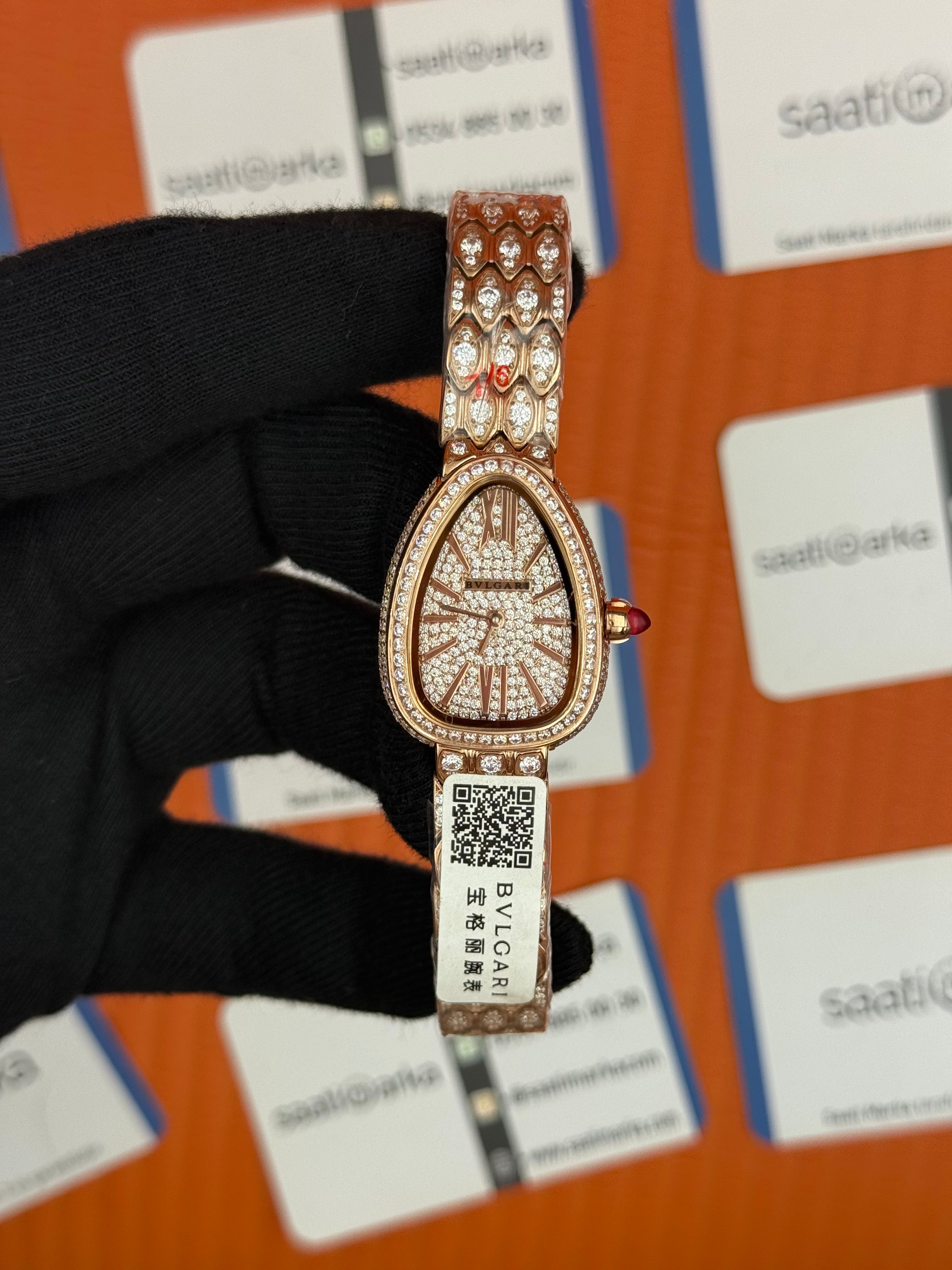 BVLGARİ serpenti seduttori full diamond rose kasa kordon kadın kol saati