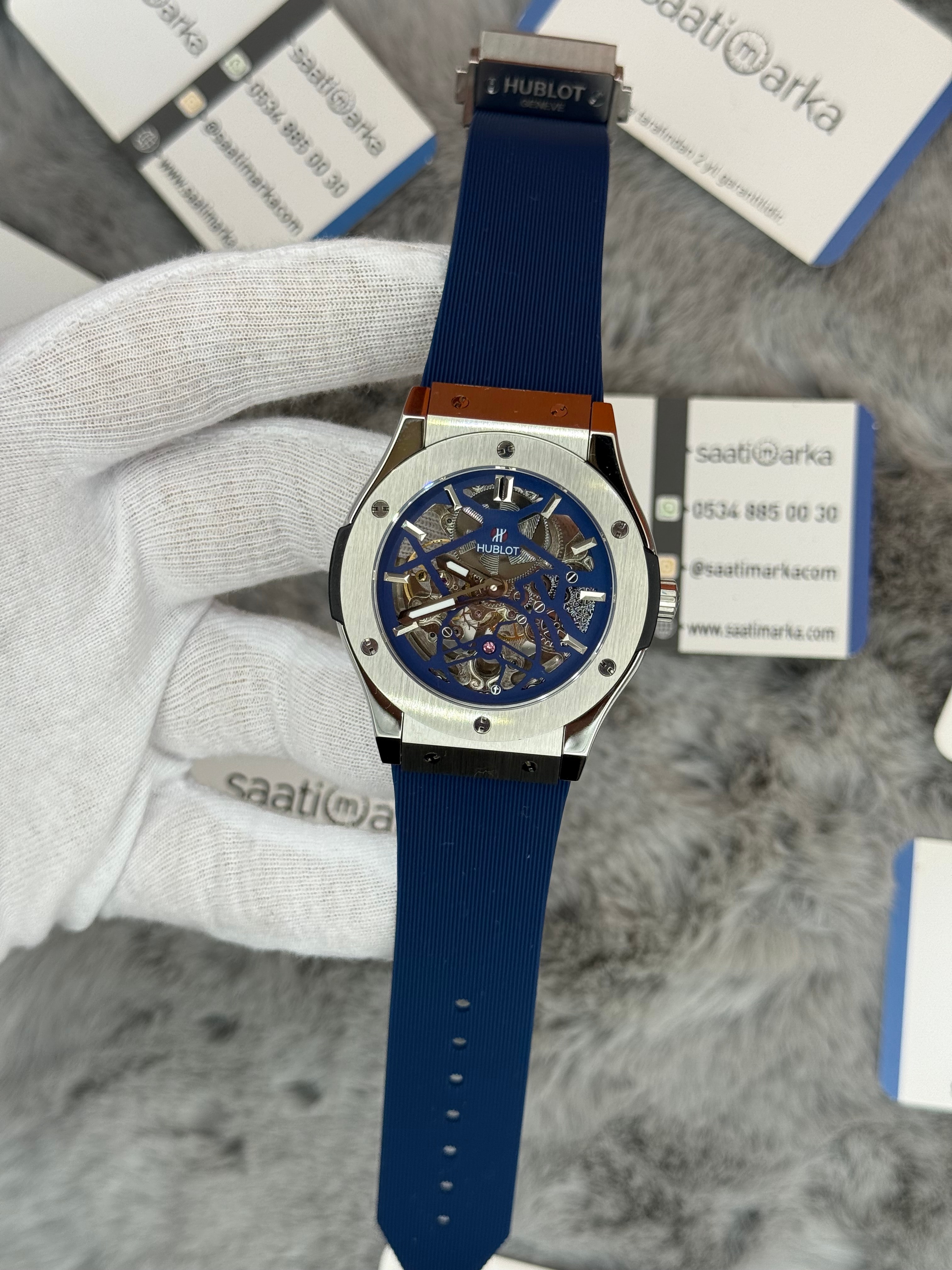 HUBLOT big bang tourbillon 41mm silver kasa mavi kauçuk kordon erkek kol saati