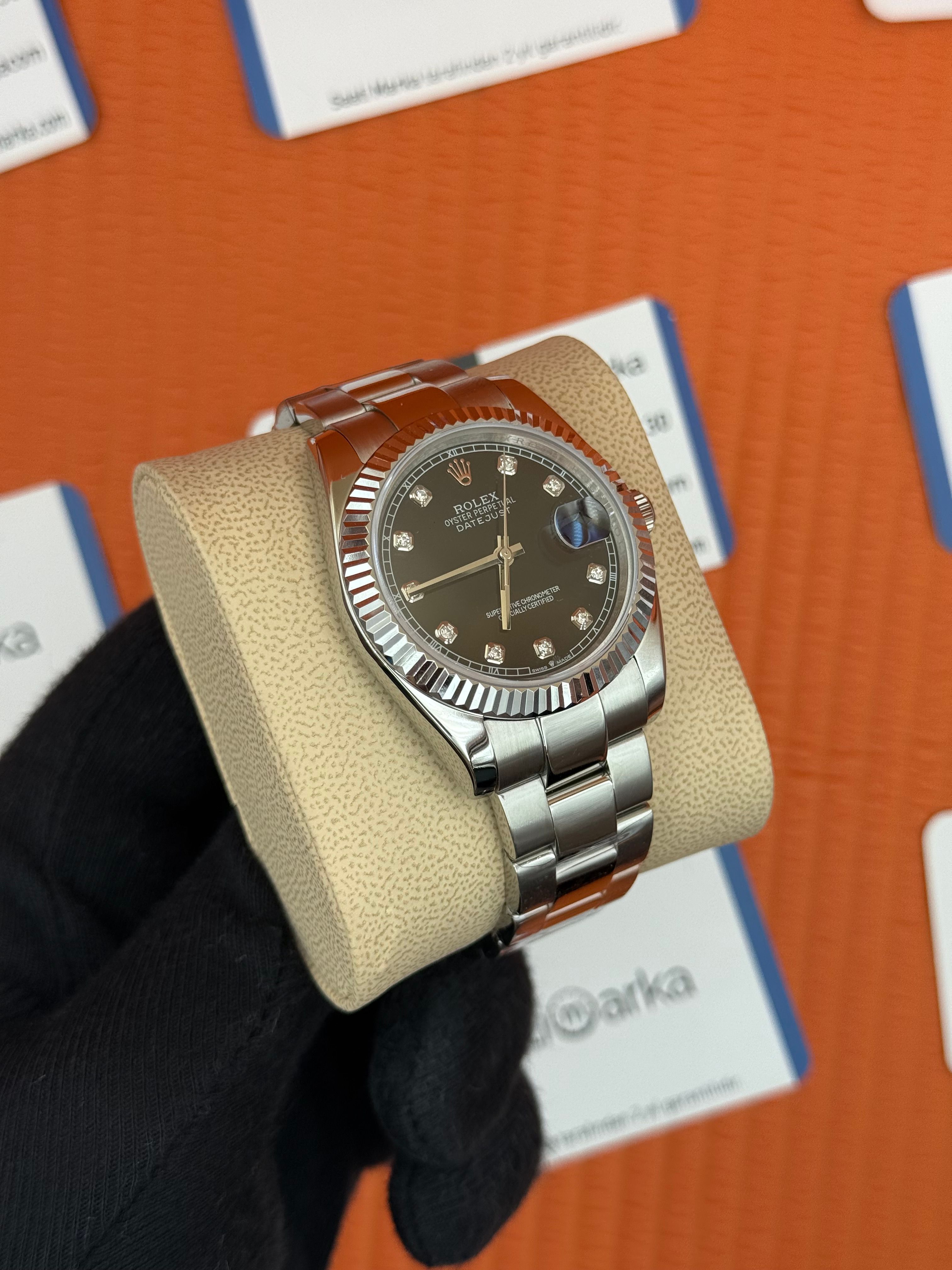 ROLEX Datejust baget taşlı black dial silver oyster kordon