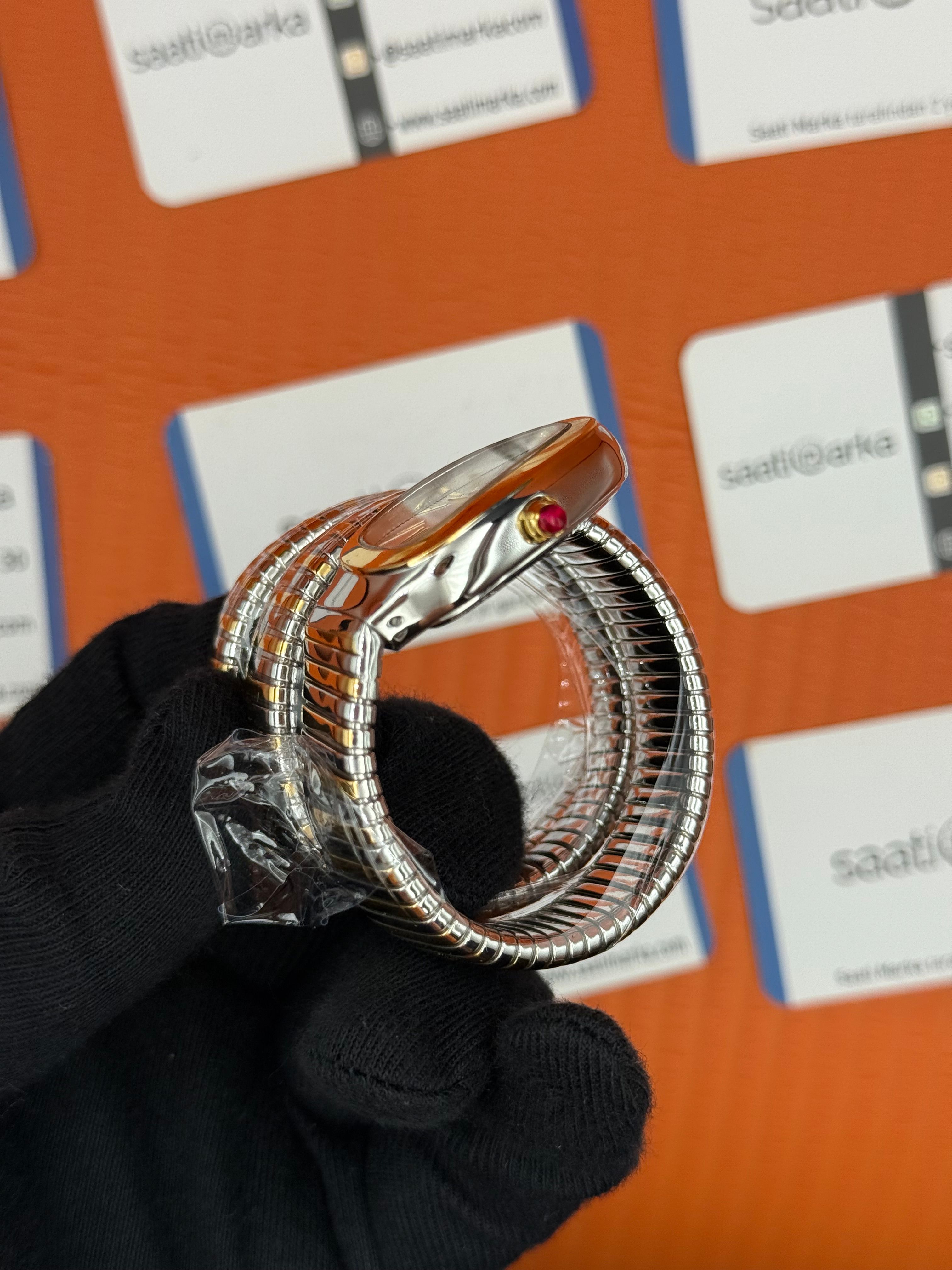 BVLGARİ serpenti çift sarma gold silver kordon beyaz kadran kadın kol saati