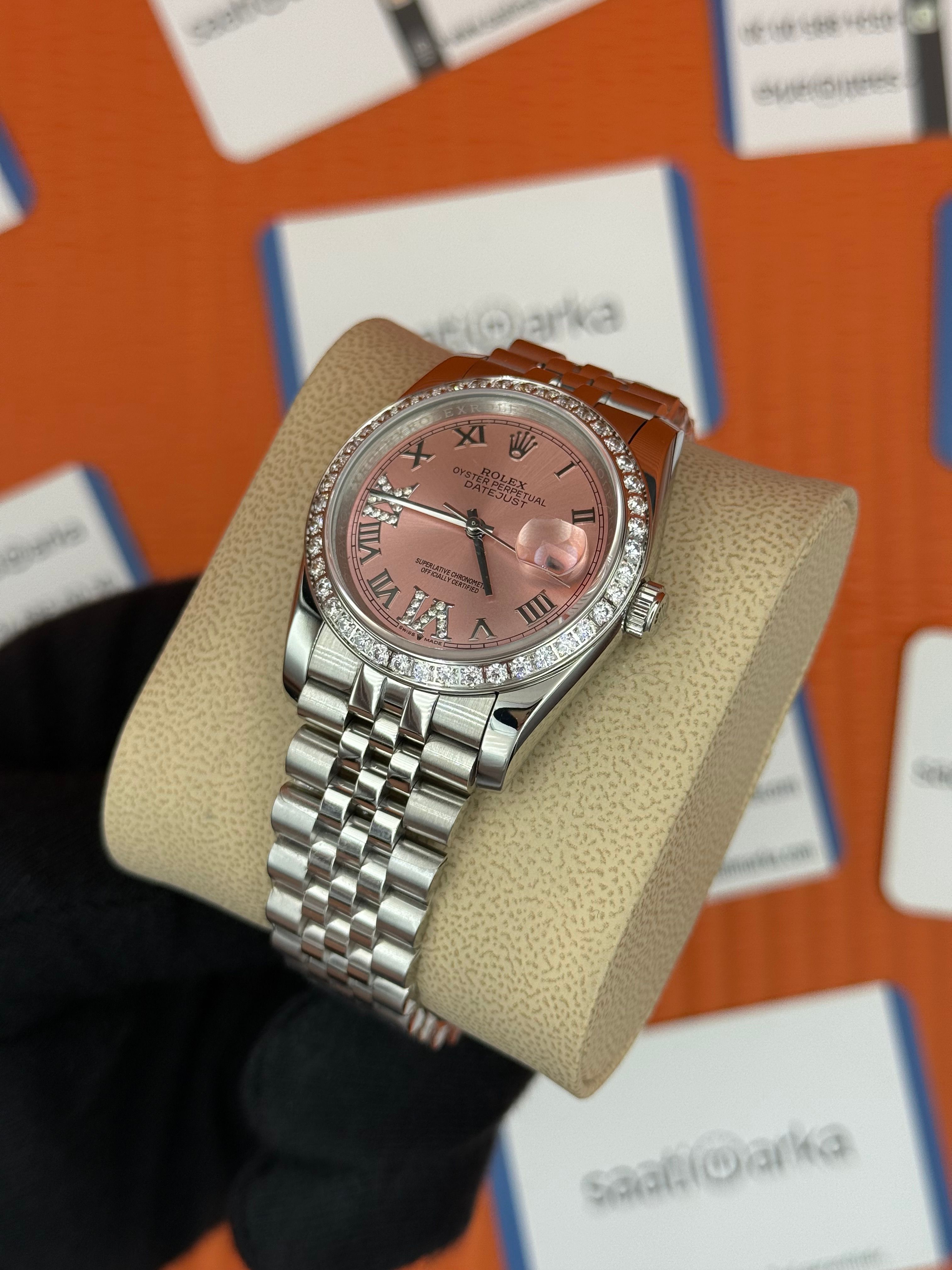 ROLEX datejust 36mm pembe kadran silver jubile kordon