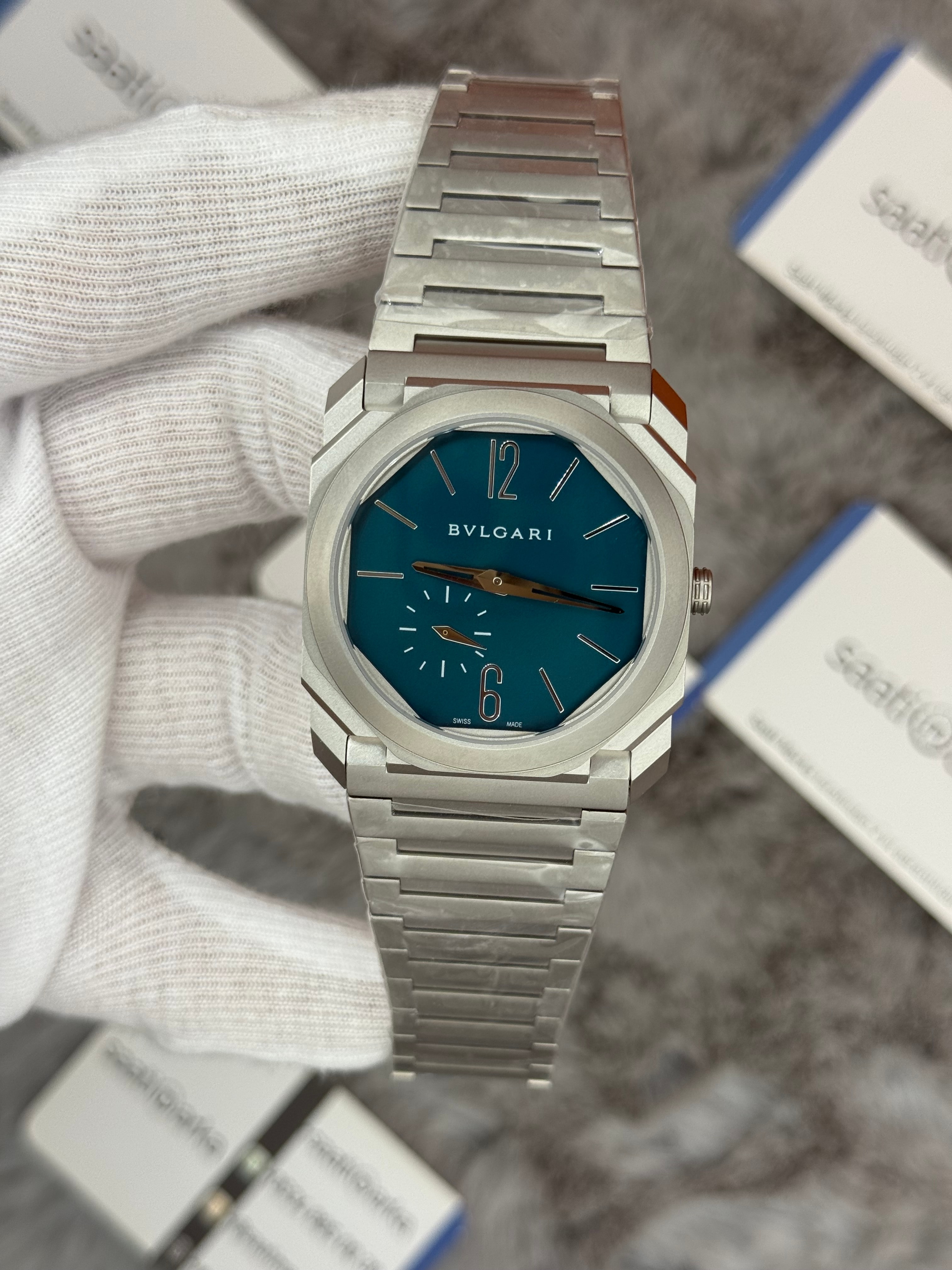 BVLGARİ octo 40mm su yeşili kadran silver kasa kordon erkek kol saati