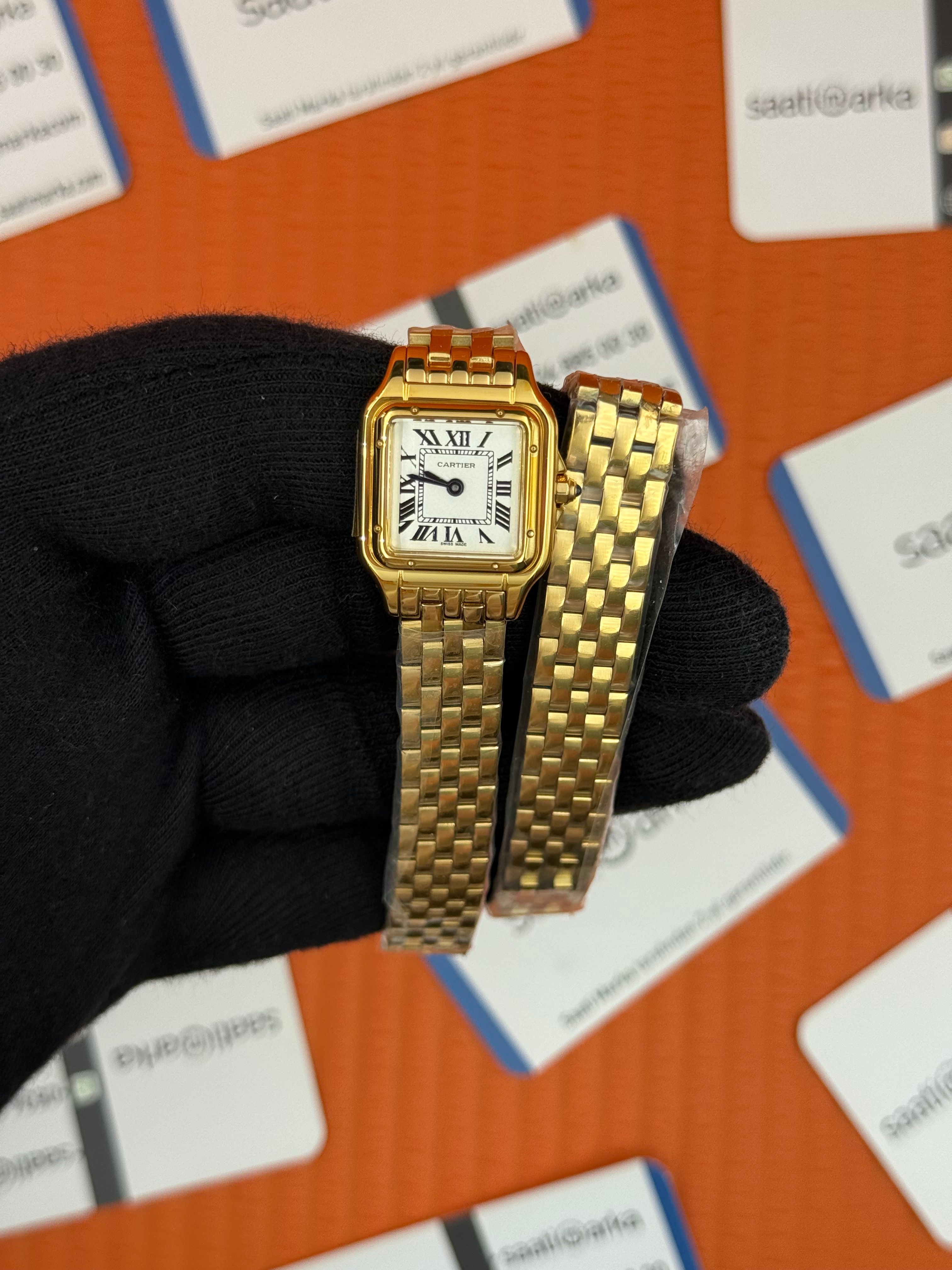 CARTIER Panthere 22mm çift sarma gold kordon gold kasa 