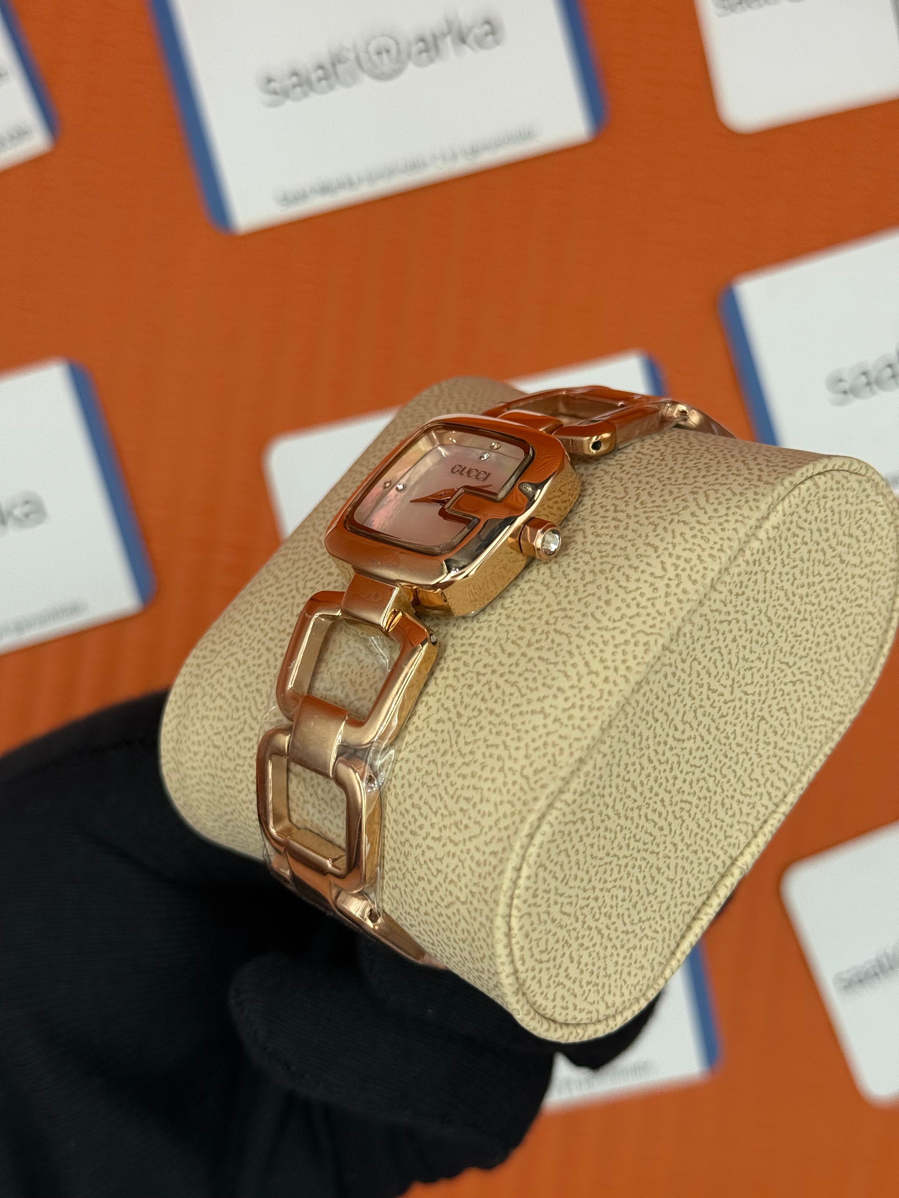 GUCCI YA125513 sedefli kadran rose kasa kordon kadın kol saati