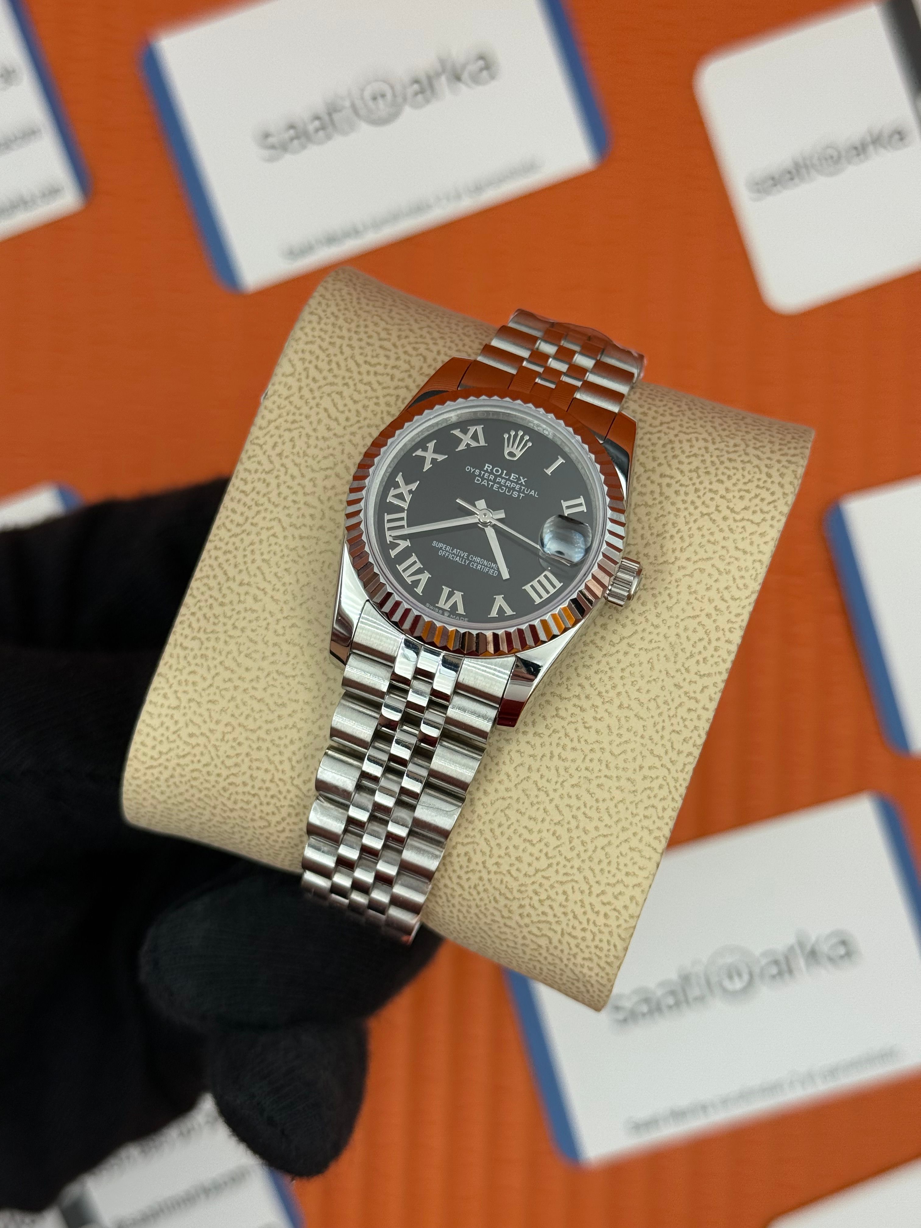 ROLEX datejust 31mm siyah roma rakamlı kadran silver jubilee kordon