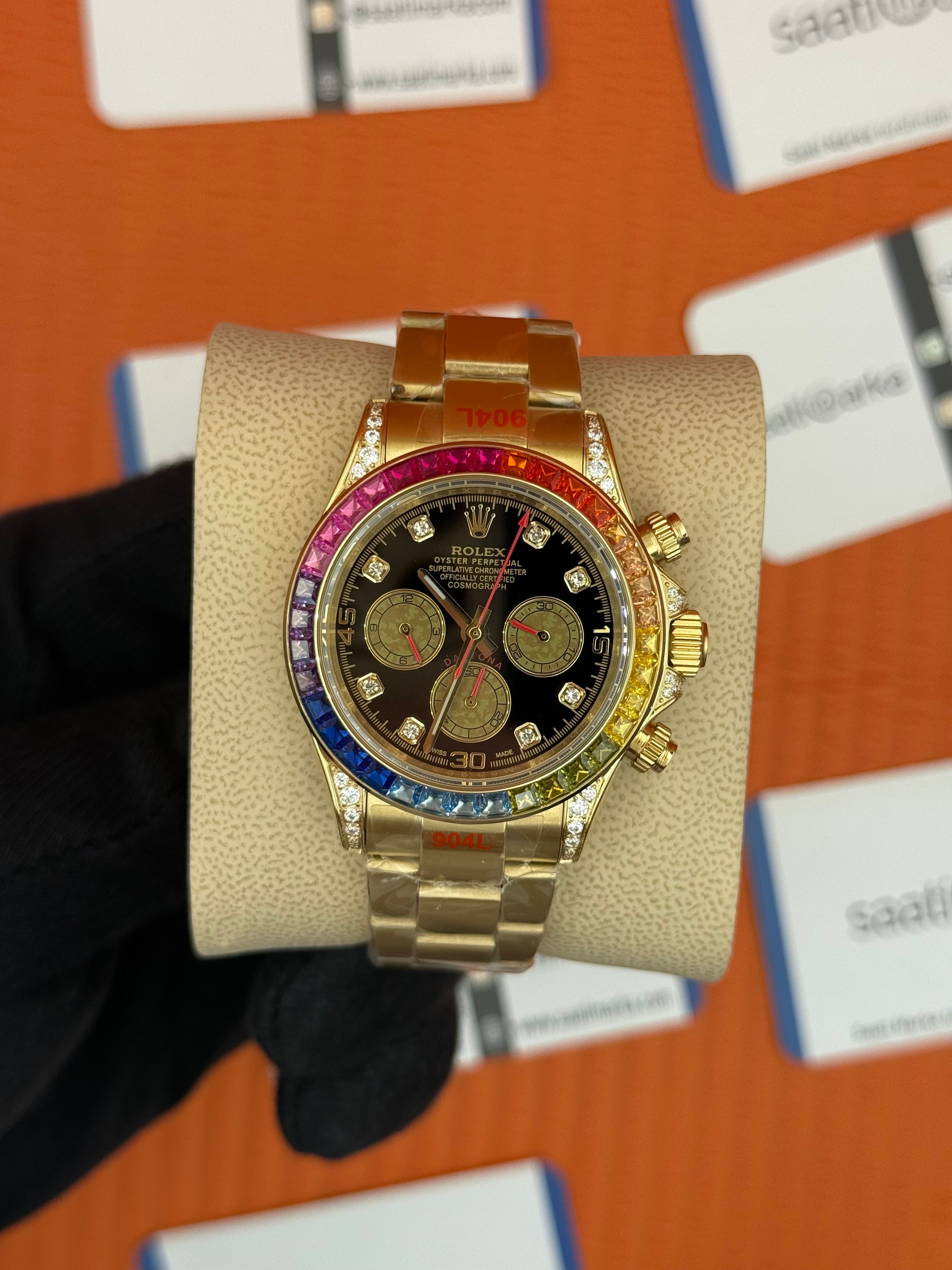 ROLEX Daytona rainbow black dial gold kasa-kordon