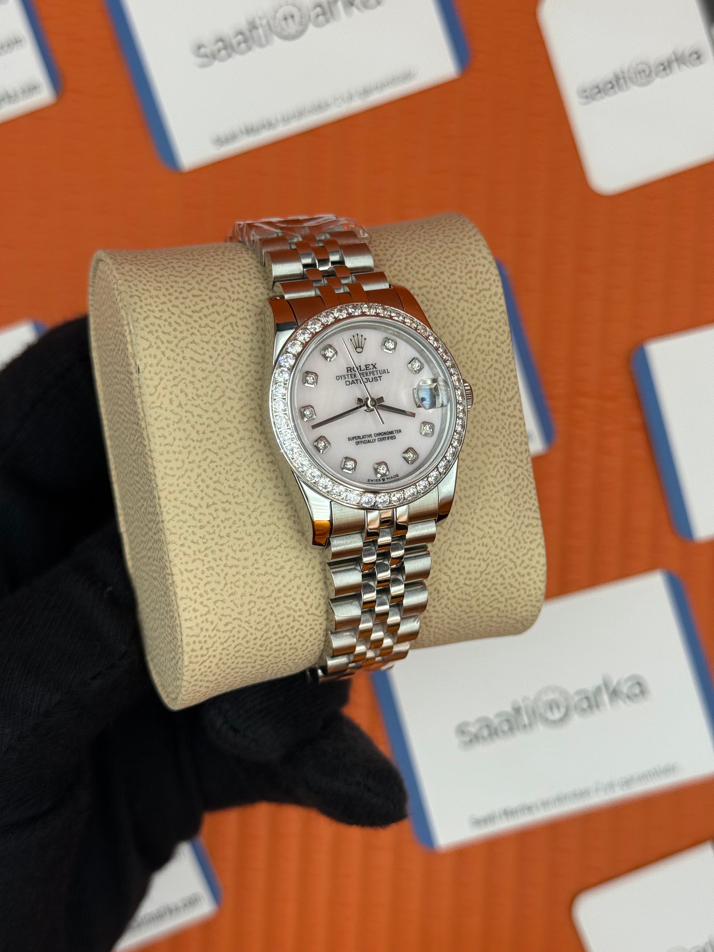 ROLEX datejust 31mm mavi roma rakamlı kadran president kordon taşlı bezel 