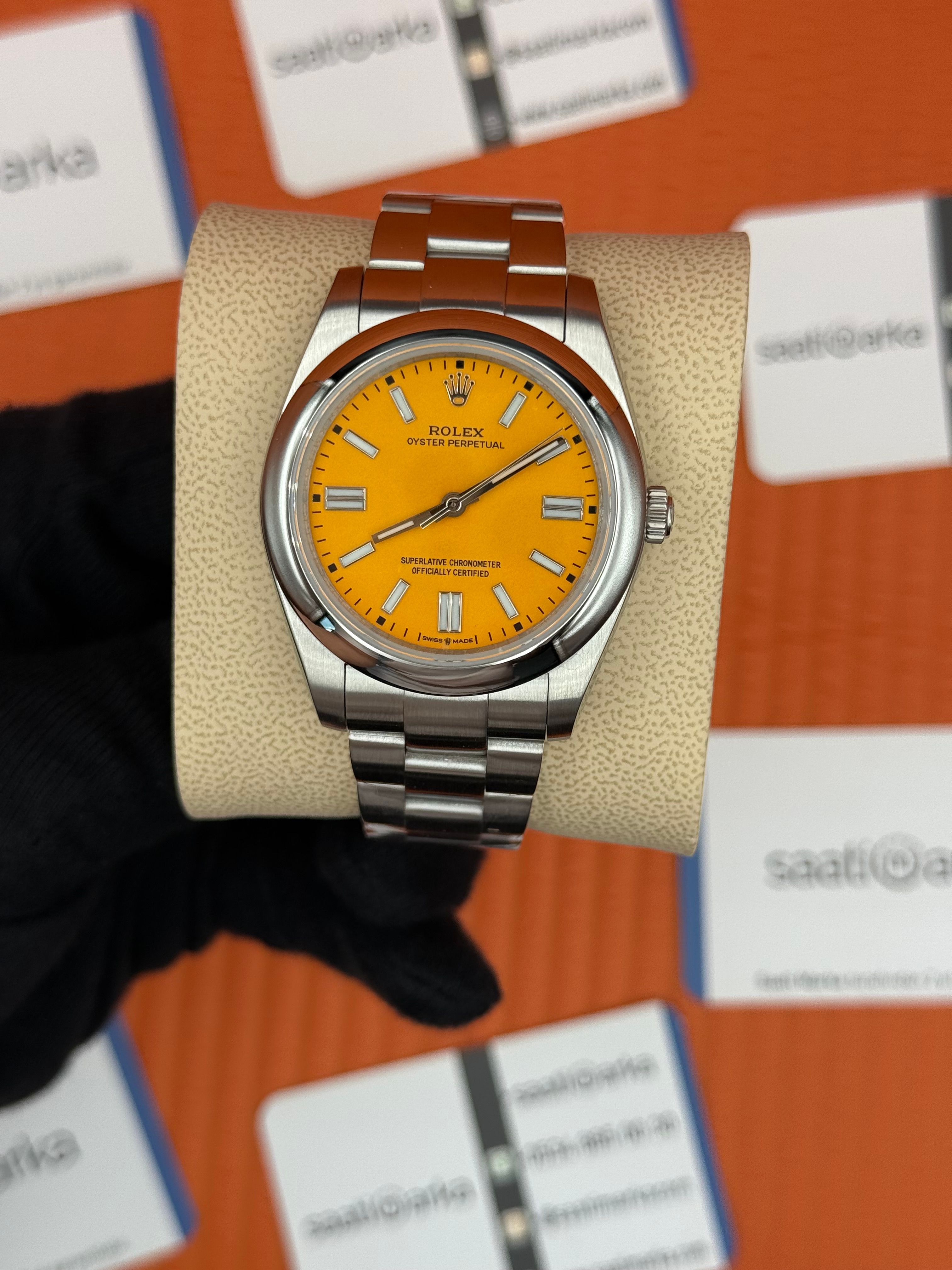 ROLEX OYSTER Perpetual yellow dial silver kasa-kordon