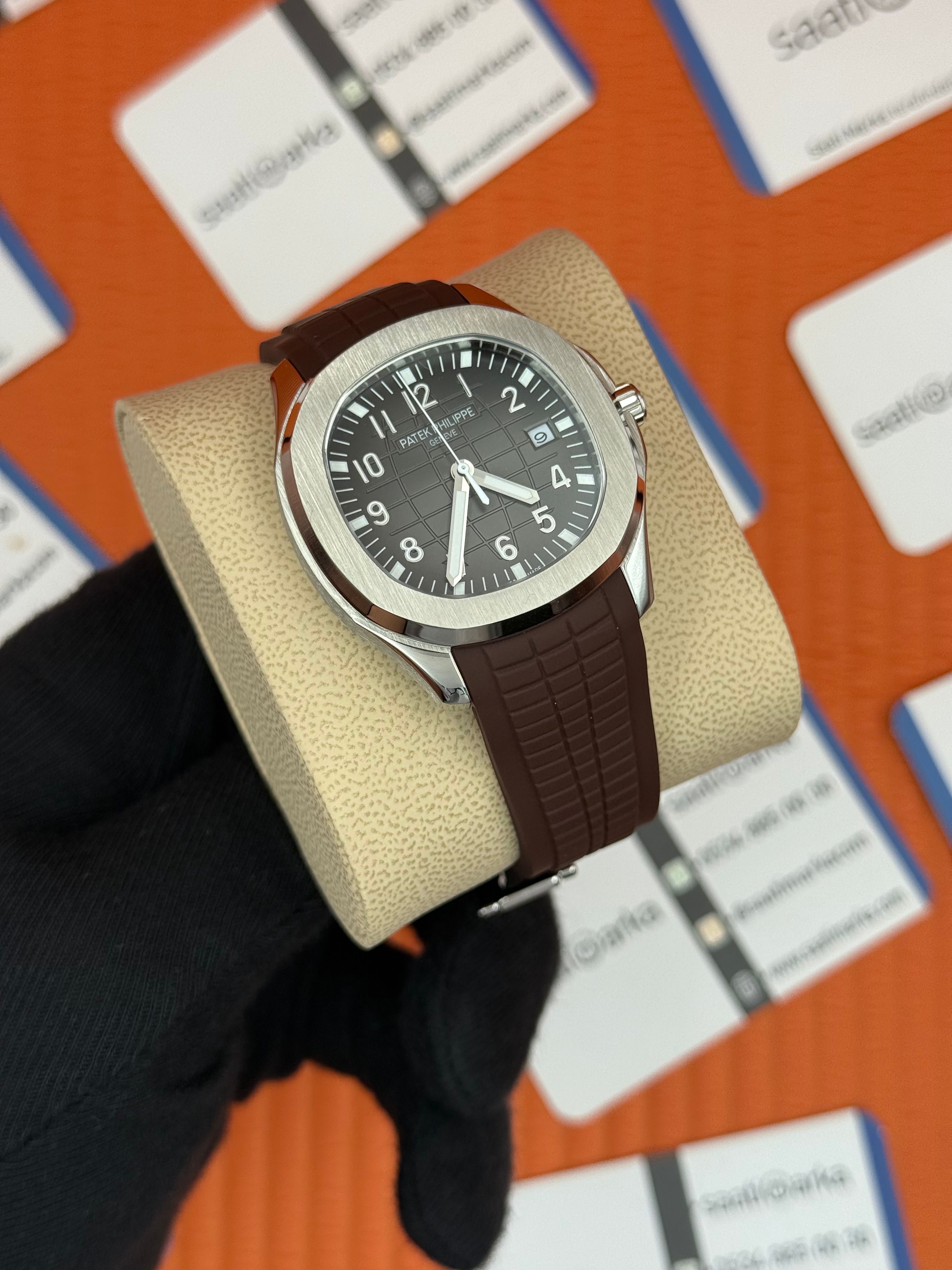 PATEK PHILIPPE AQUANAUT GRİ KADRAN SİLVER KASA KAHVERENGİ KAUÇUK KORDON 