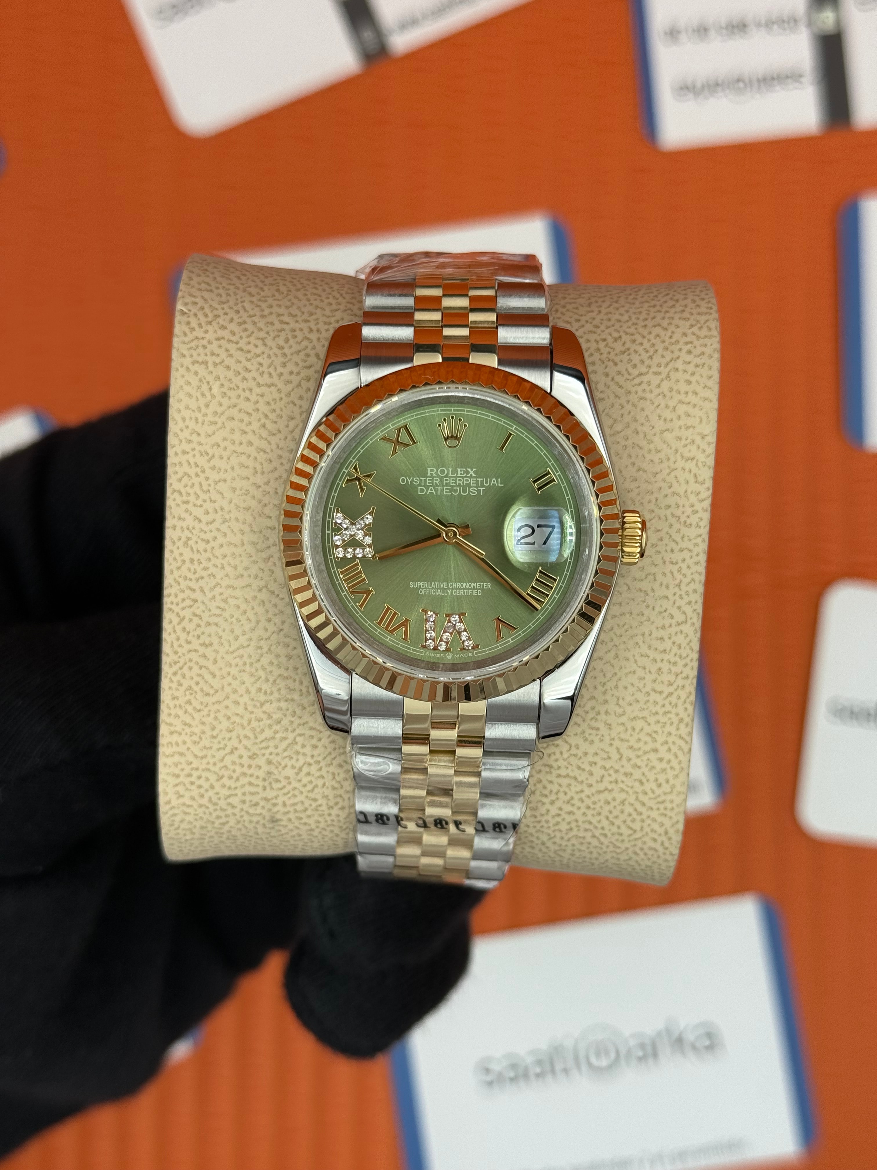ROLEX datejust 36mm kadın kol saati yeşil kadran jubilee kordon