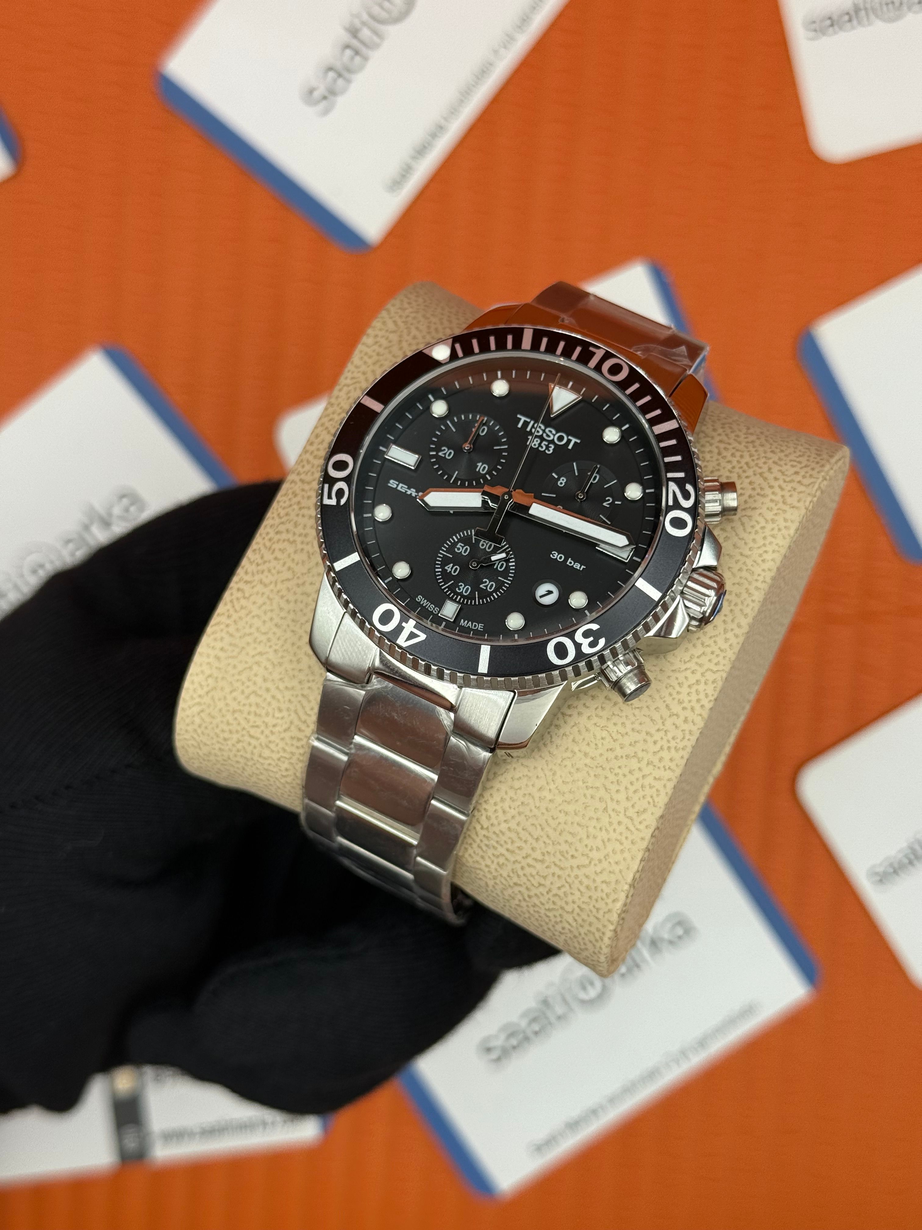 TISSOT siyah kadran silver kasa kordon erkek kol saati