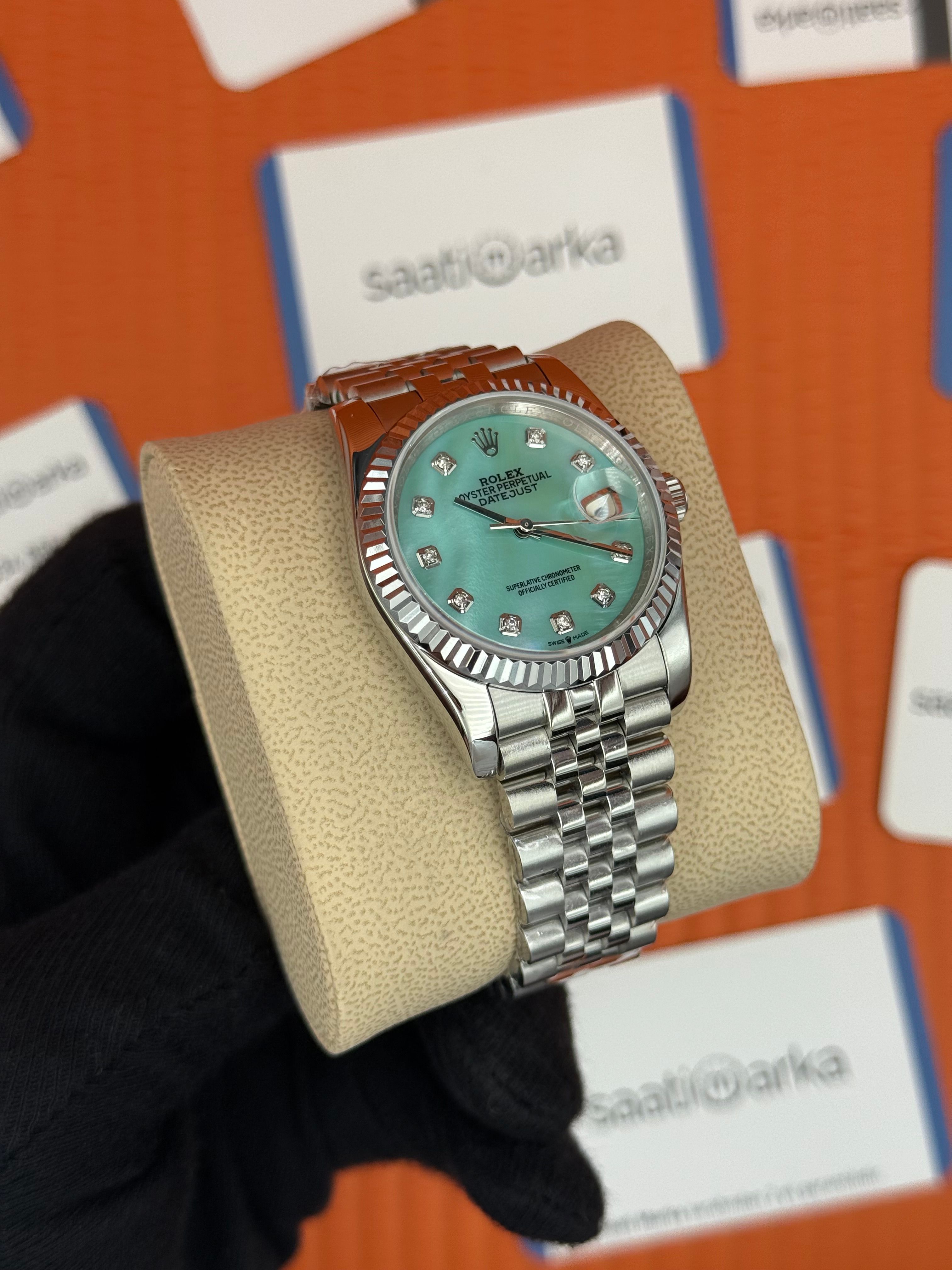 ROLEX datejust 36mm turkuaz baget taşlı kadran jubilee kordon