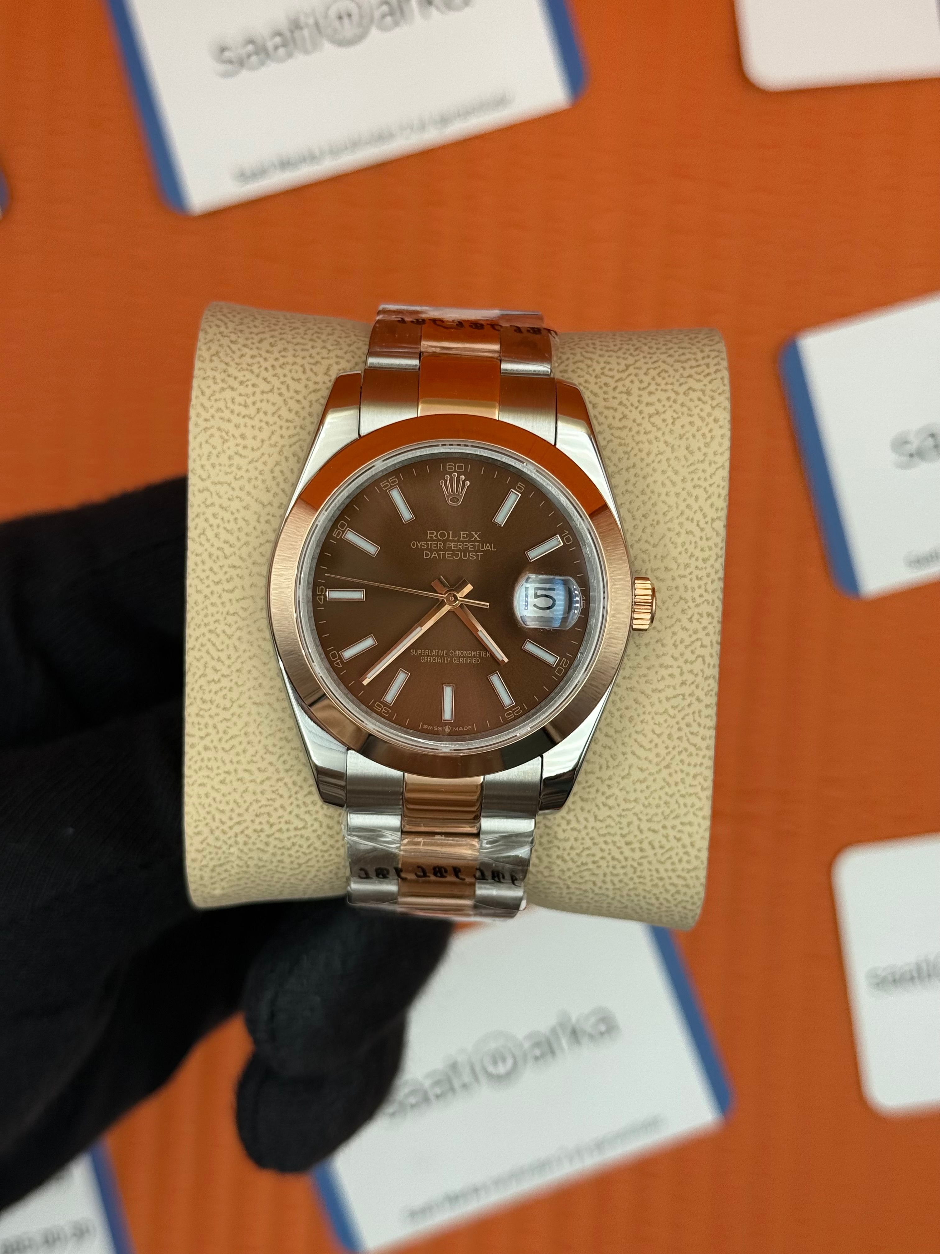 ROLEX Datejust chocolate dial rose-silver oyster kordon