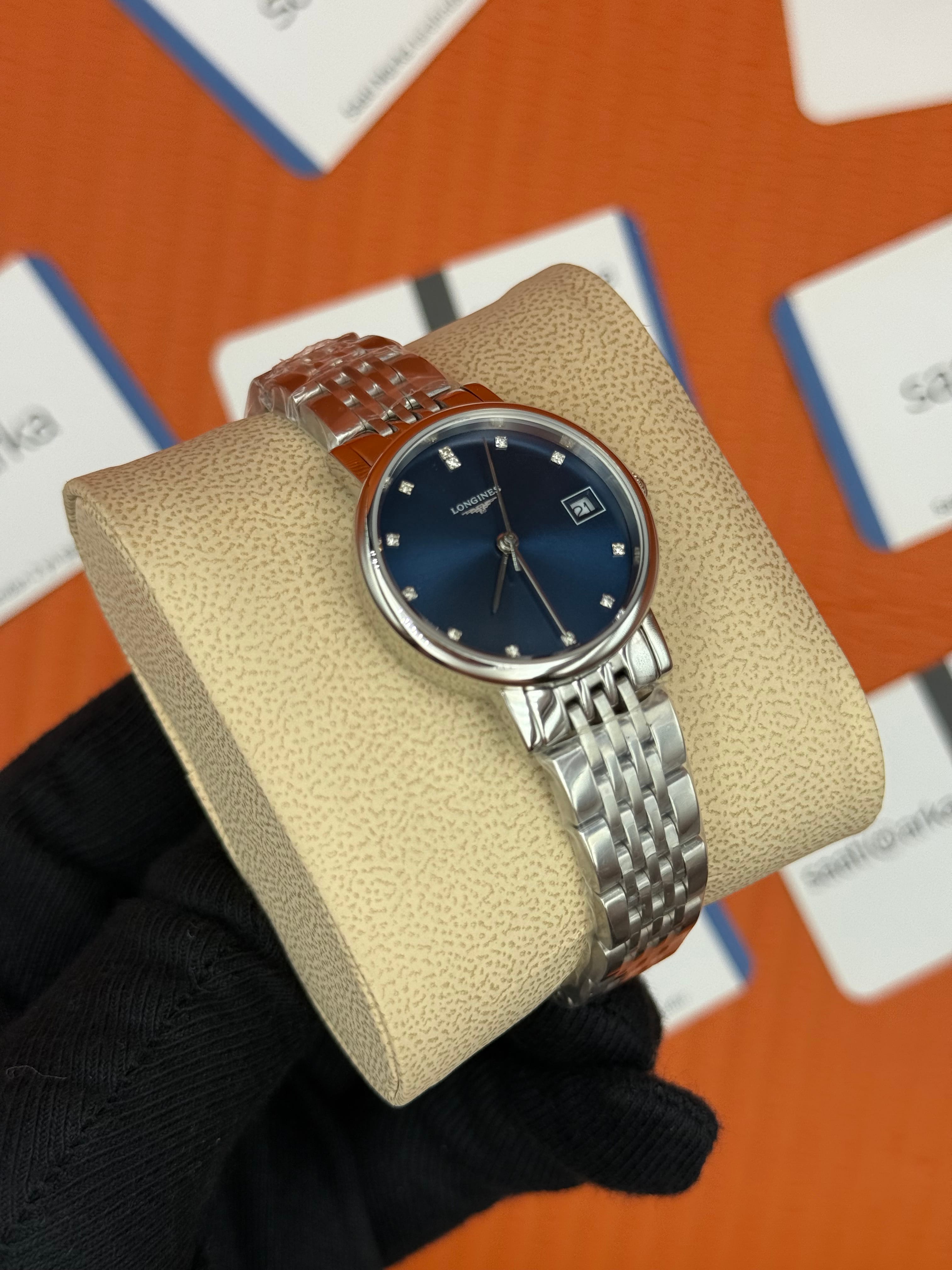 LONGINES L431049976 mavi baget taşlı kadran silver kasa kordon 29mm