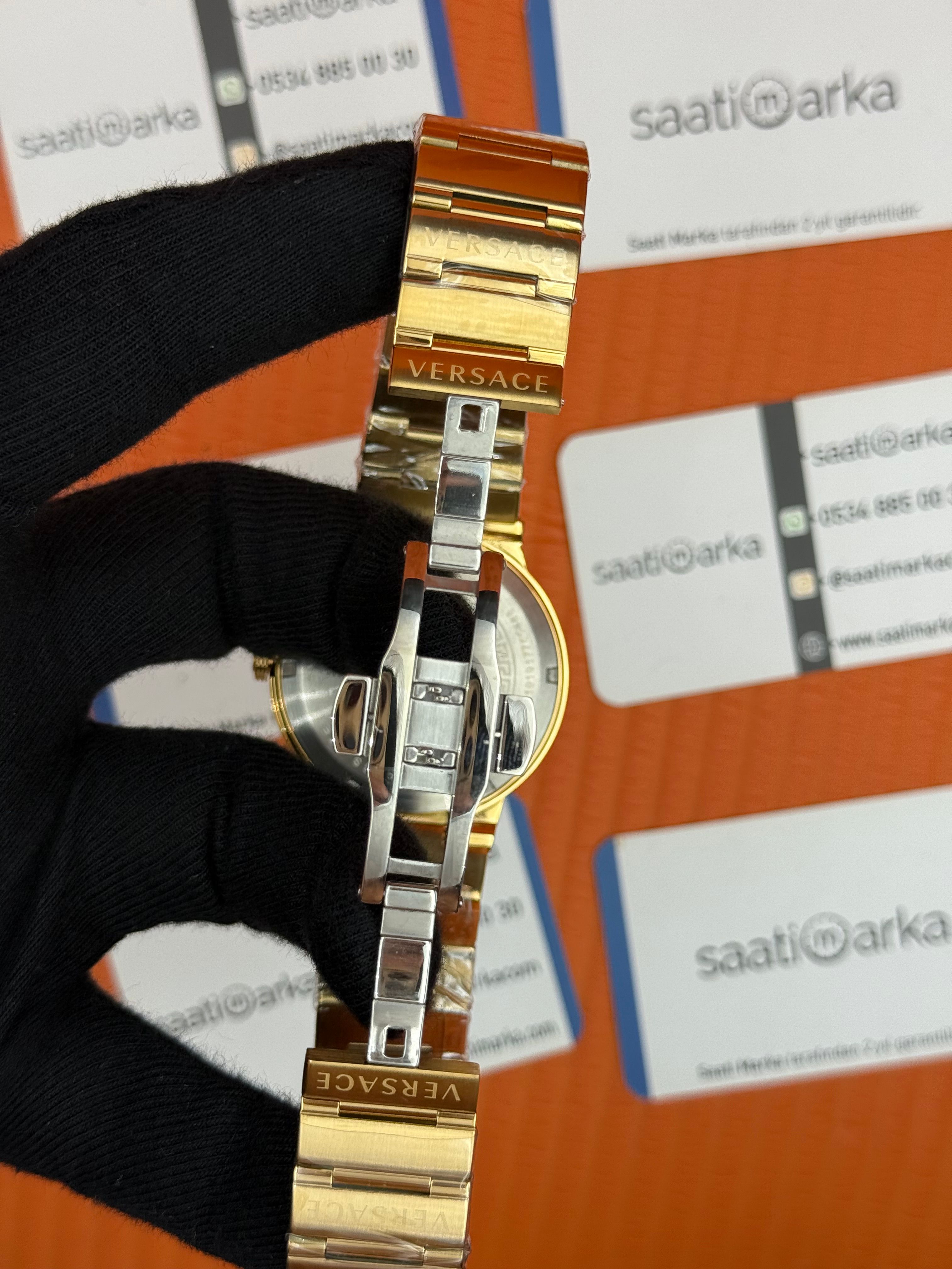 VERSACE mavi kadran gold kasa kordon erkek kol saati
