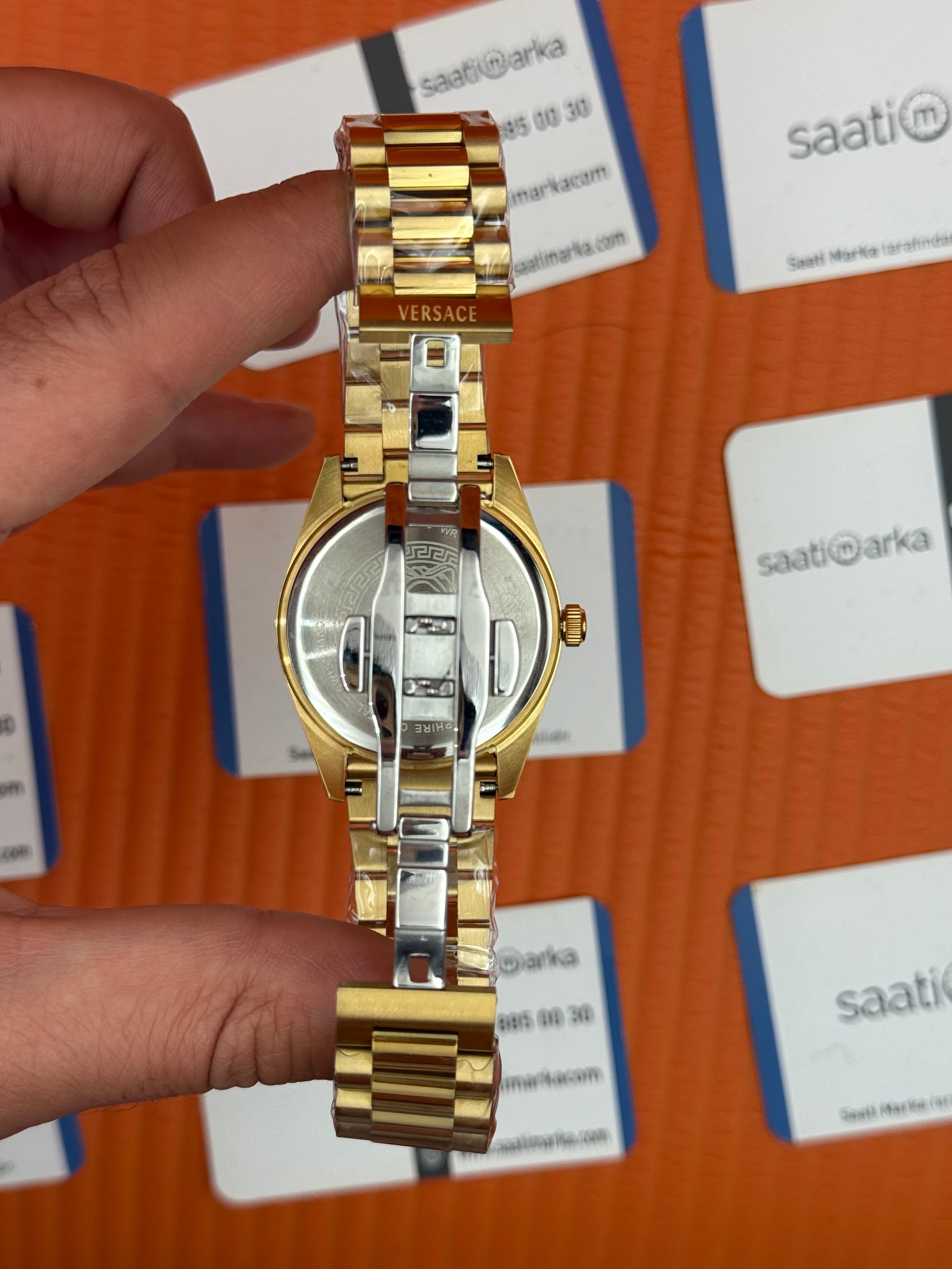 VERSACE 40mm yeşil kadran gold kasa kordon erkek kol saati