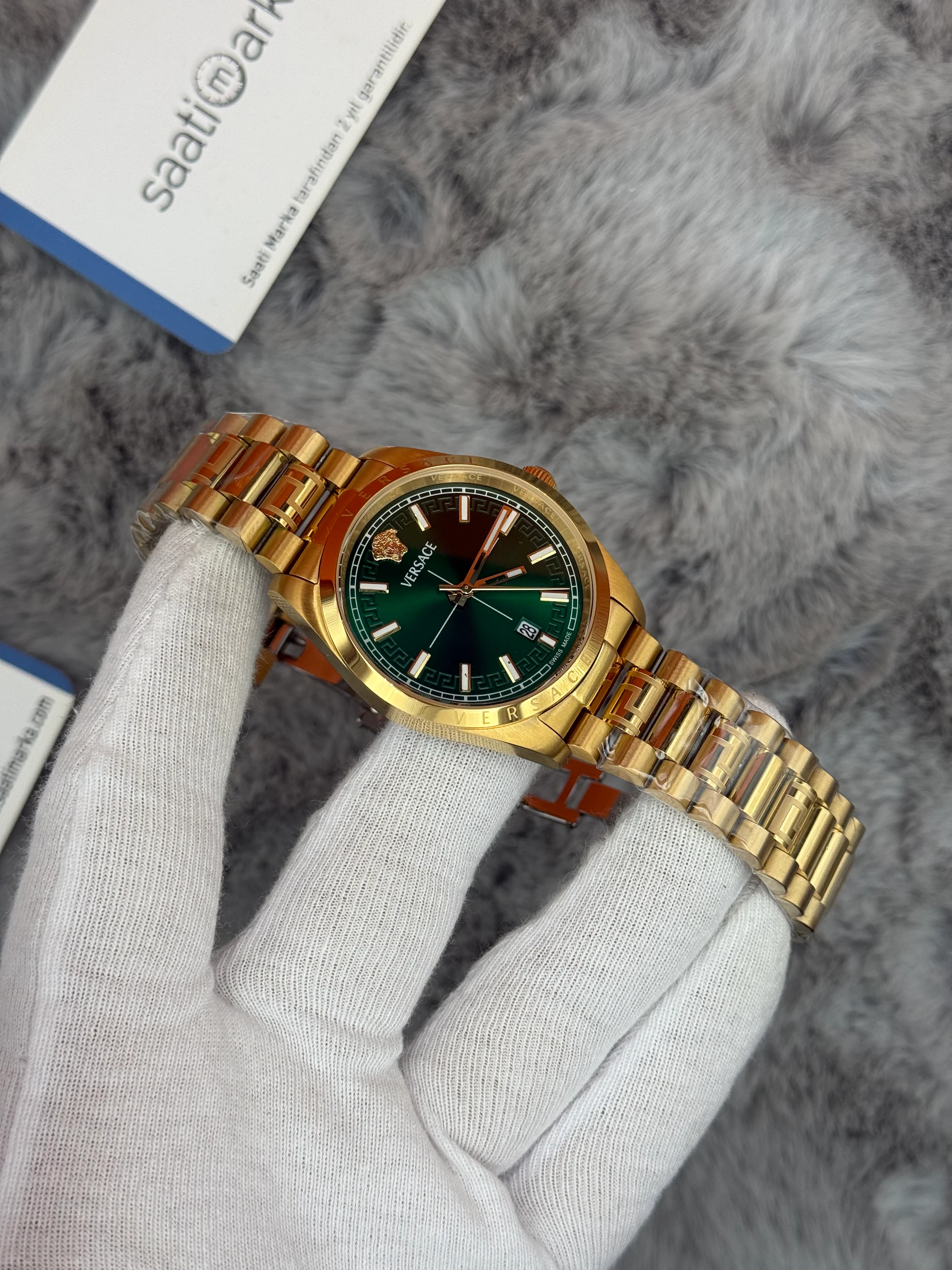 VERSACE 40MM YEŞİL KADRAN GOLD KASA KORDON ERKEK KOL SAATİ