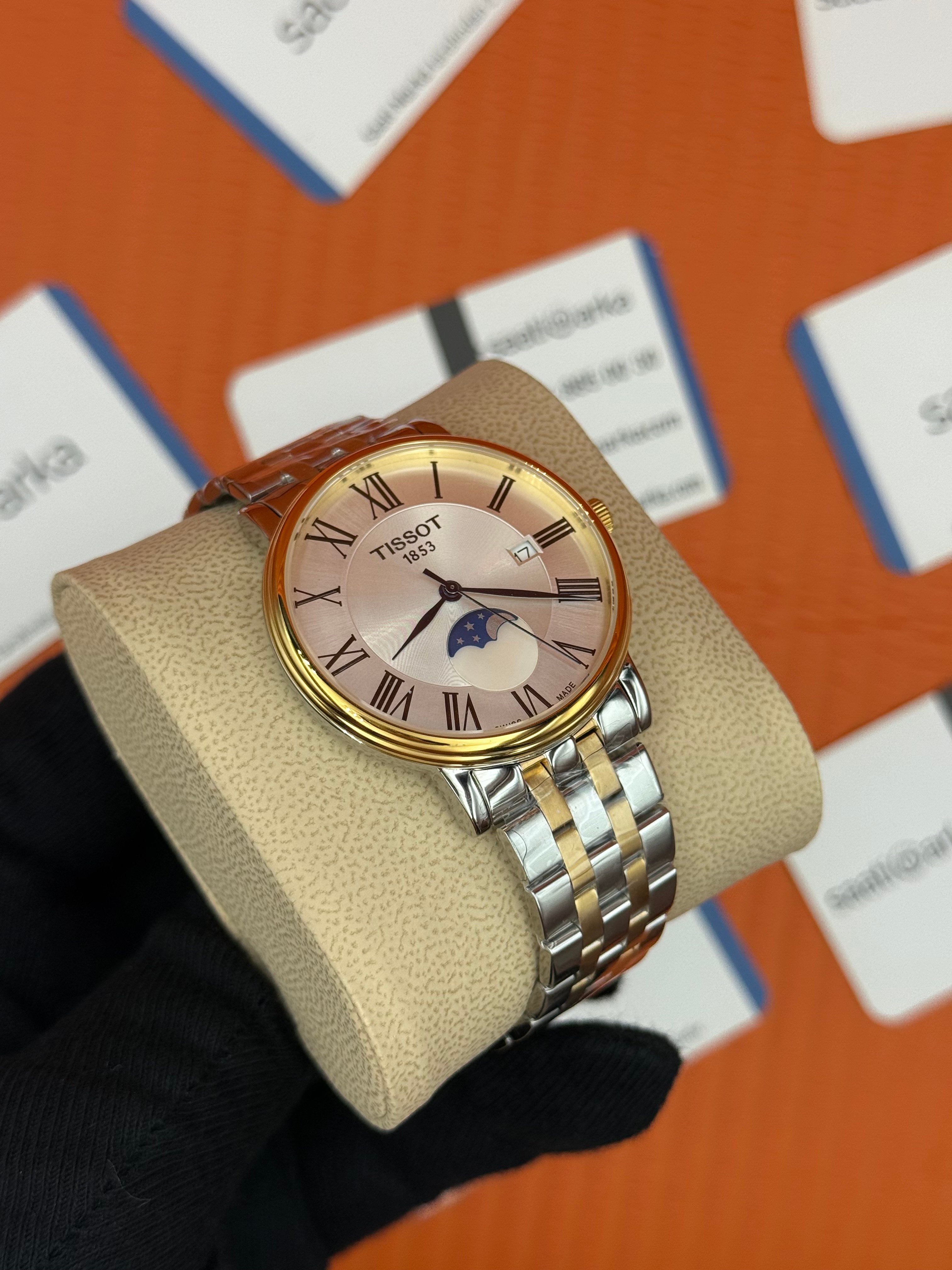 TISSOT carson premium gent moonphase beyaz kadran gold silver jubilee kordon erkek kol saati