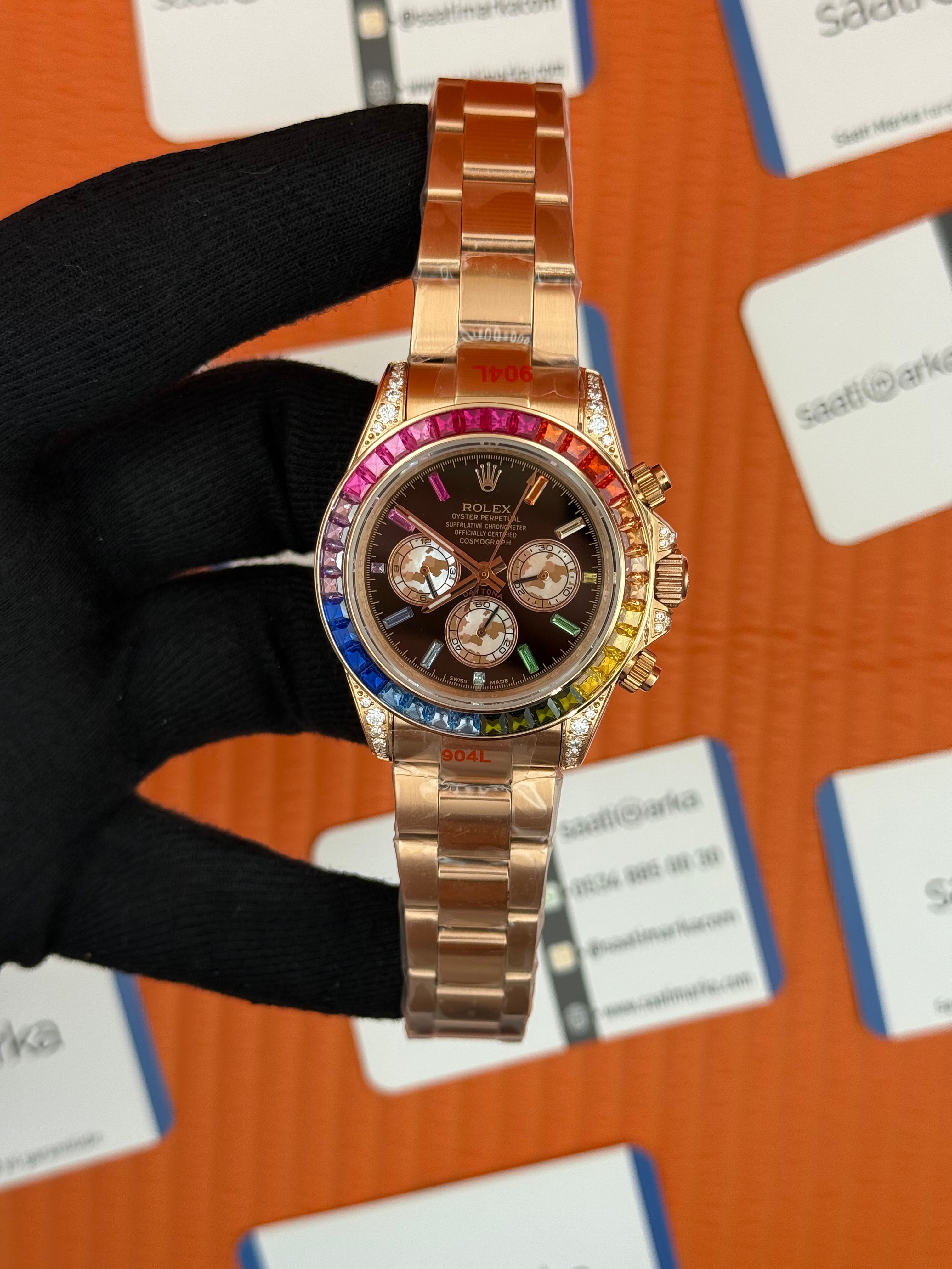 ROLEX Daytona rainbow black dial rose kasa-kordon