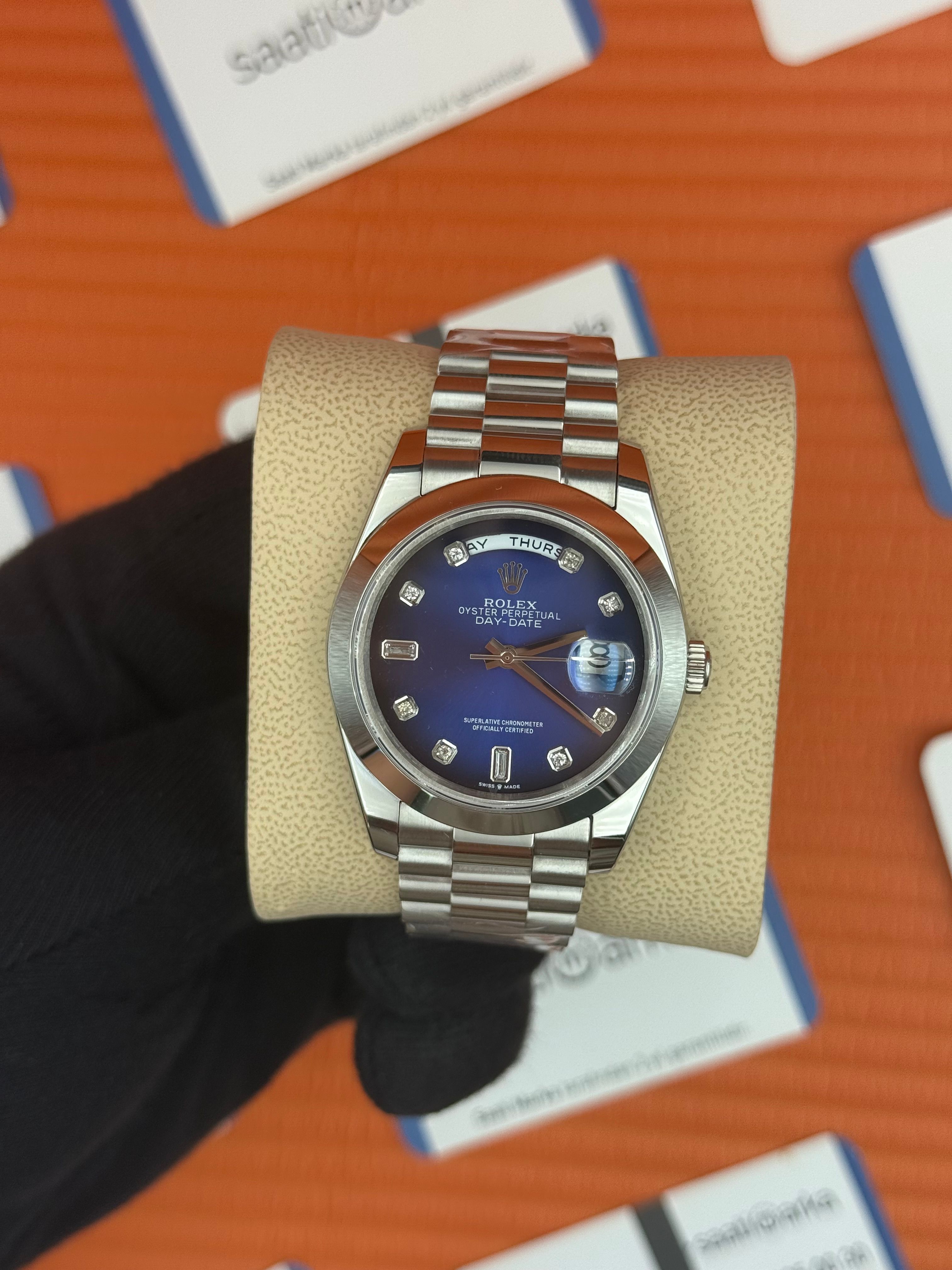 ROLEX Day Date baget taşlı mavi siyah kadran silver president kordon