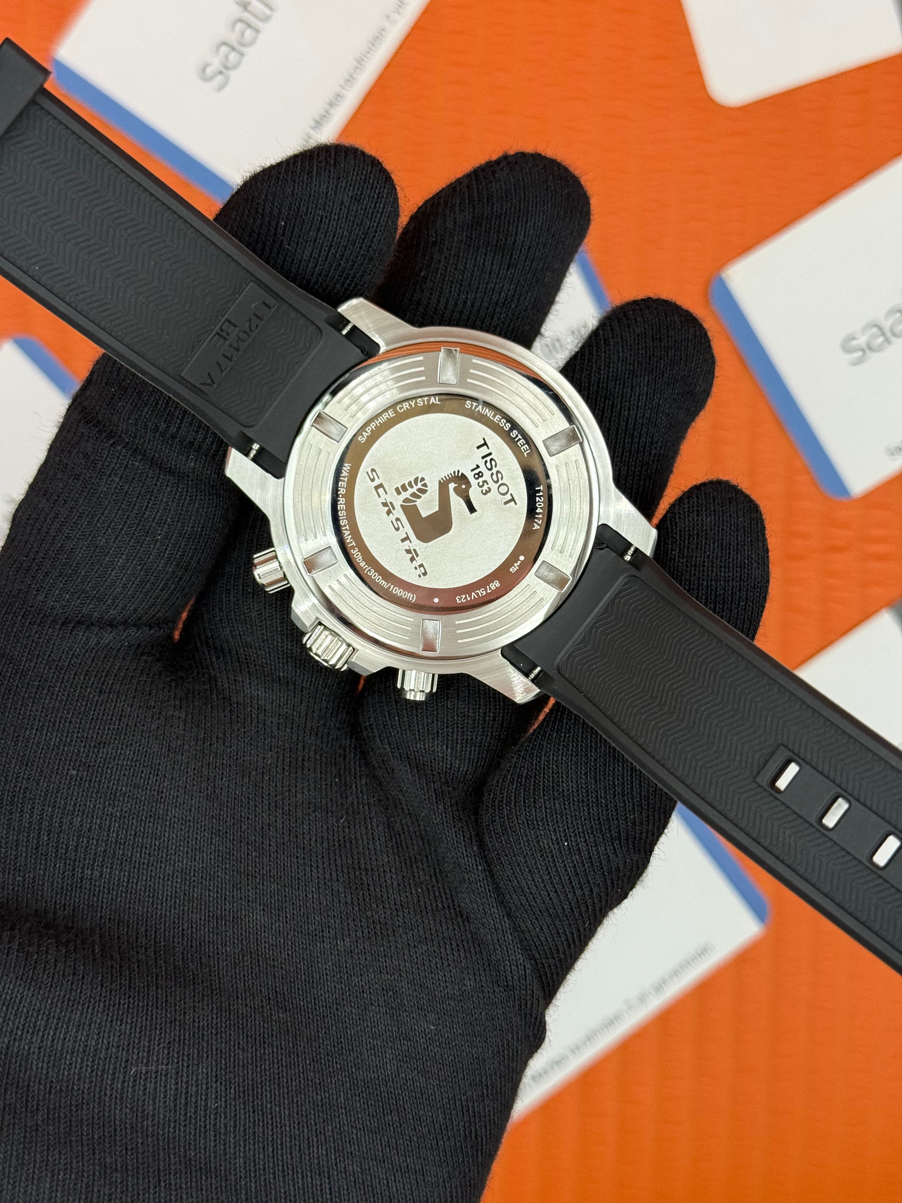 TISSOT siyah kauçuk kordon siyah kadran silver kasa erkek kol saati