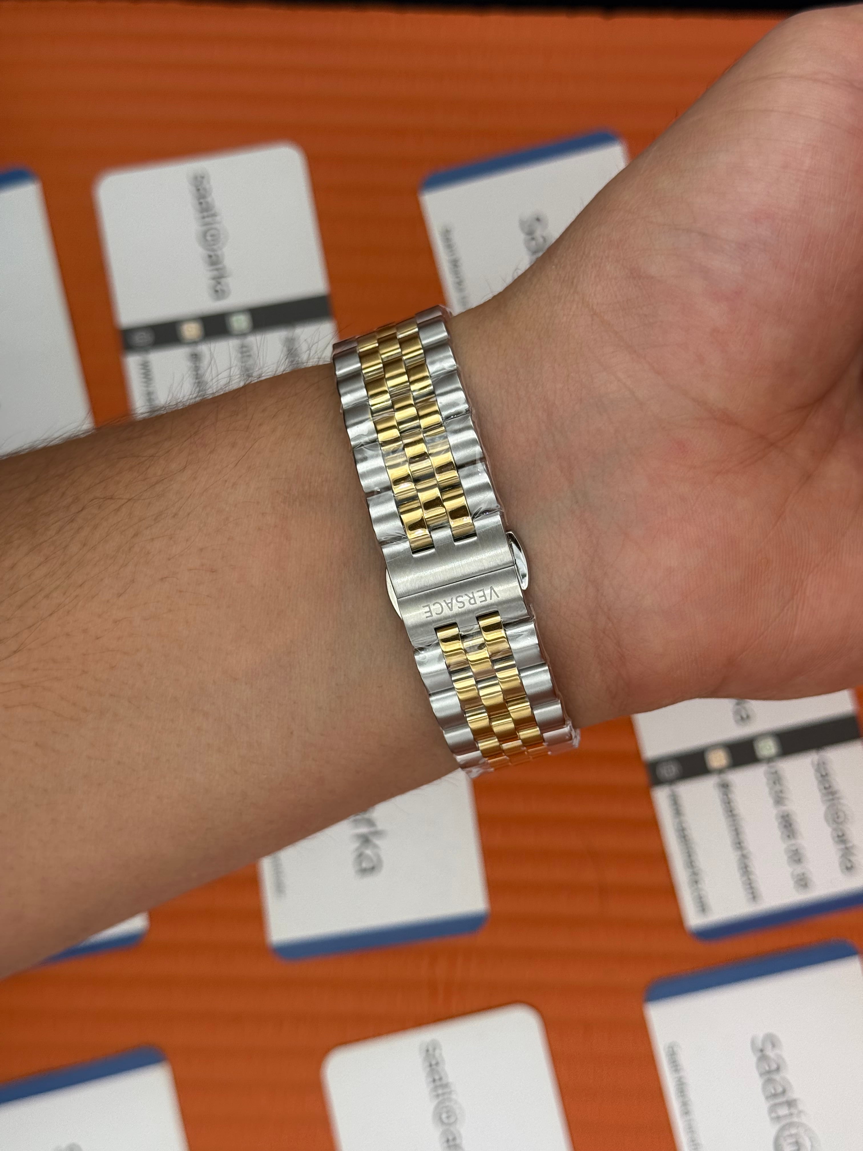VERSACE siyah kadran gold silver kasa kordon jubilee erkek kol saati