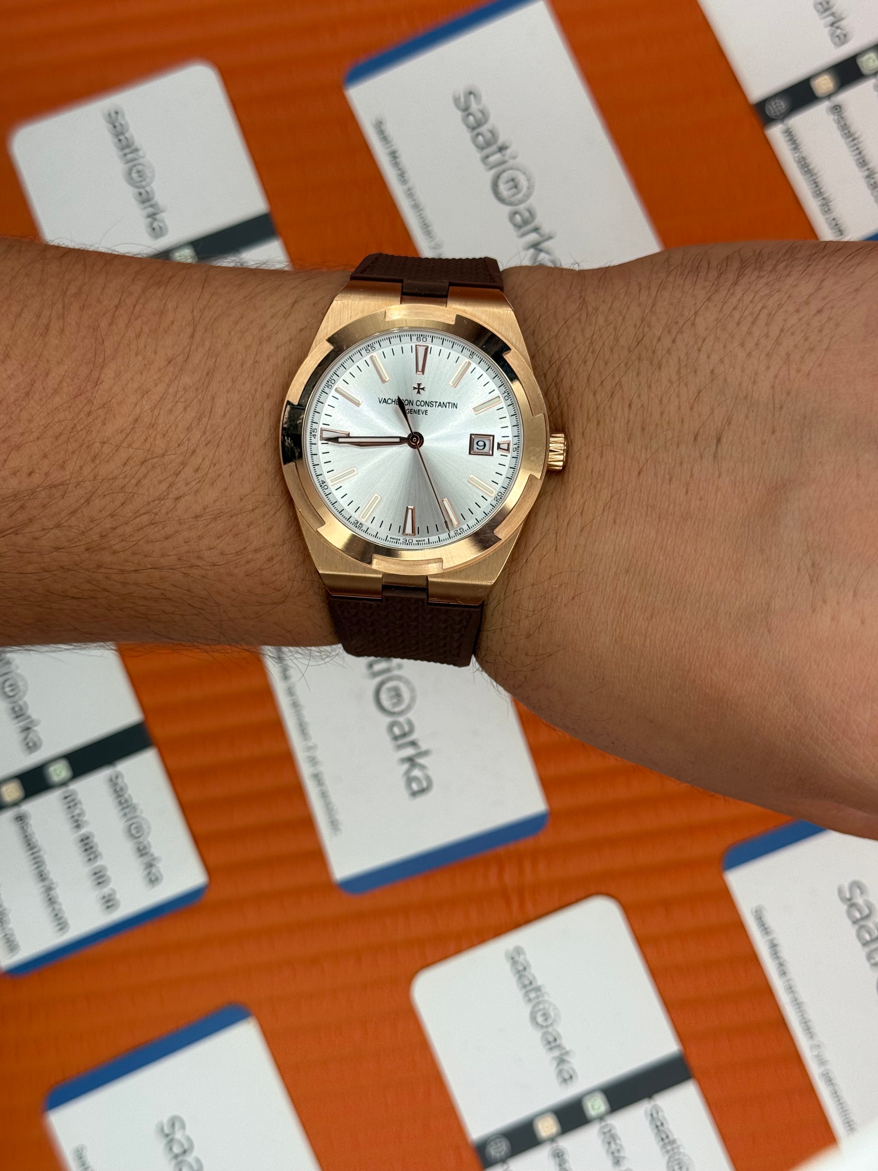 VACHERON CONSTANTIN overseas beyaz kadran rose kasa kahverengi kordon erkek kol saati