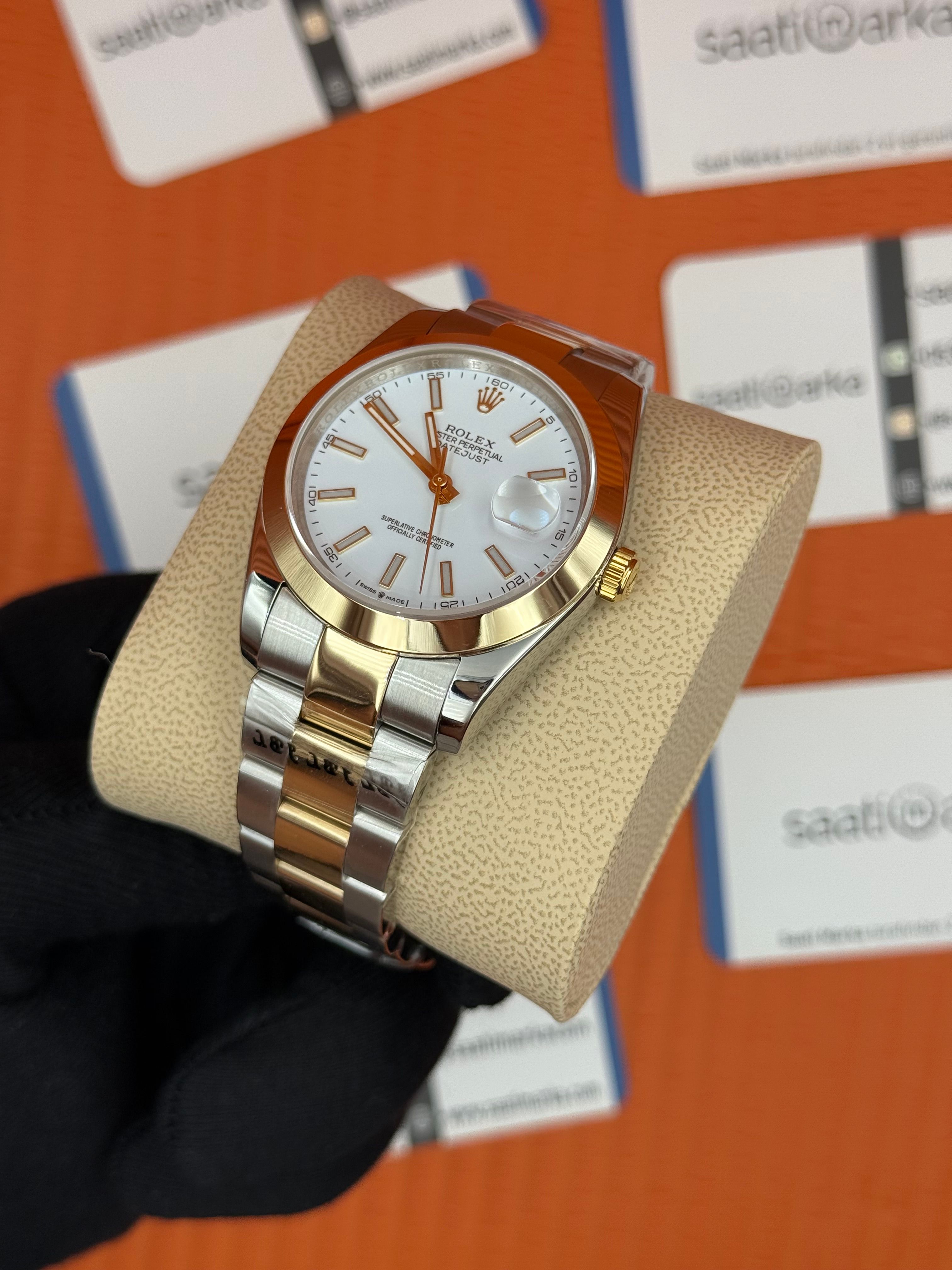 ROLEX Datejust white dial gold silver kasa-kordon oyster