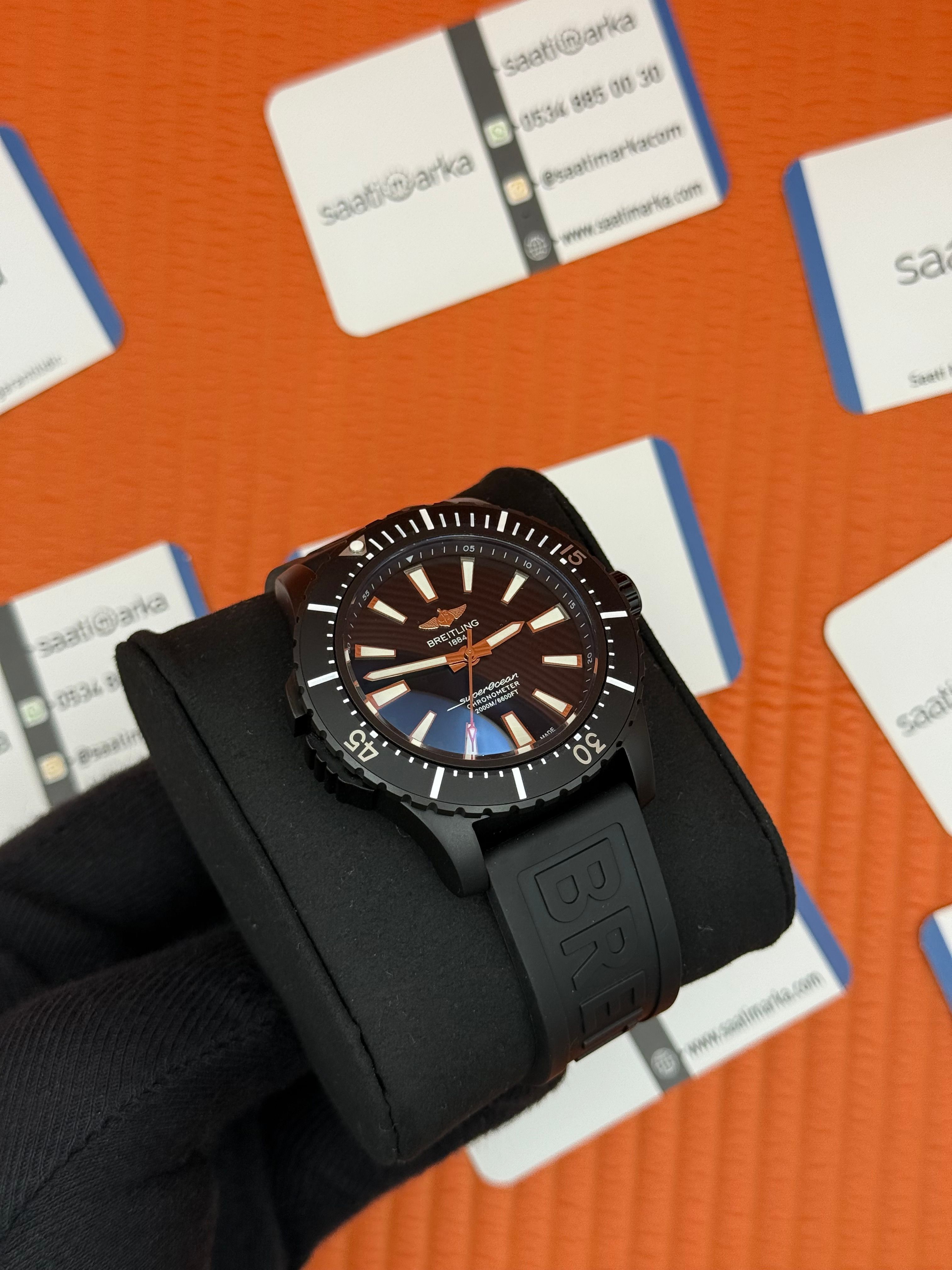 ROLEX Superocean siyah kadarn bezel siyah kauçuk kordon