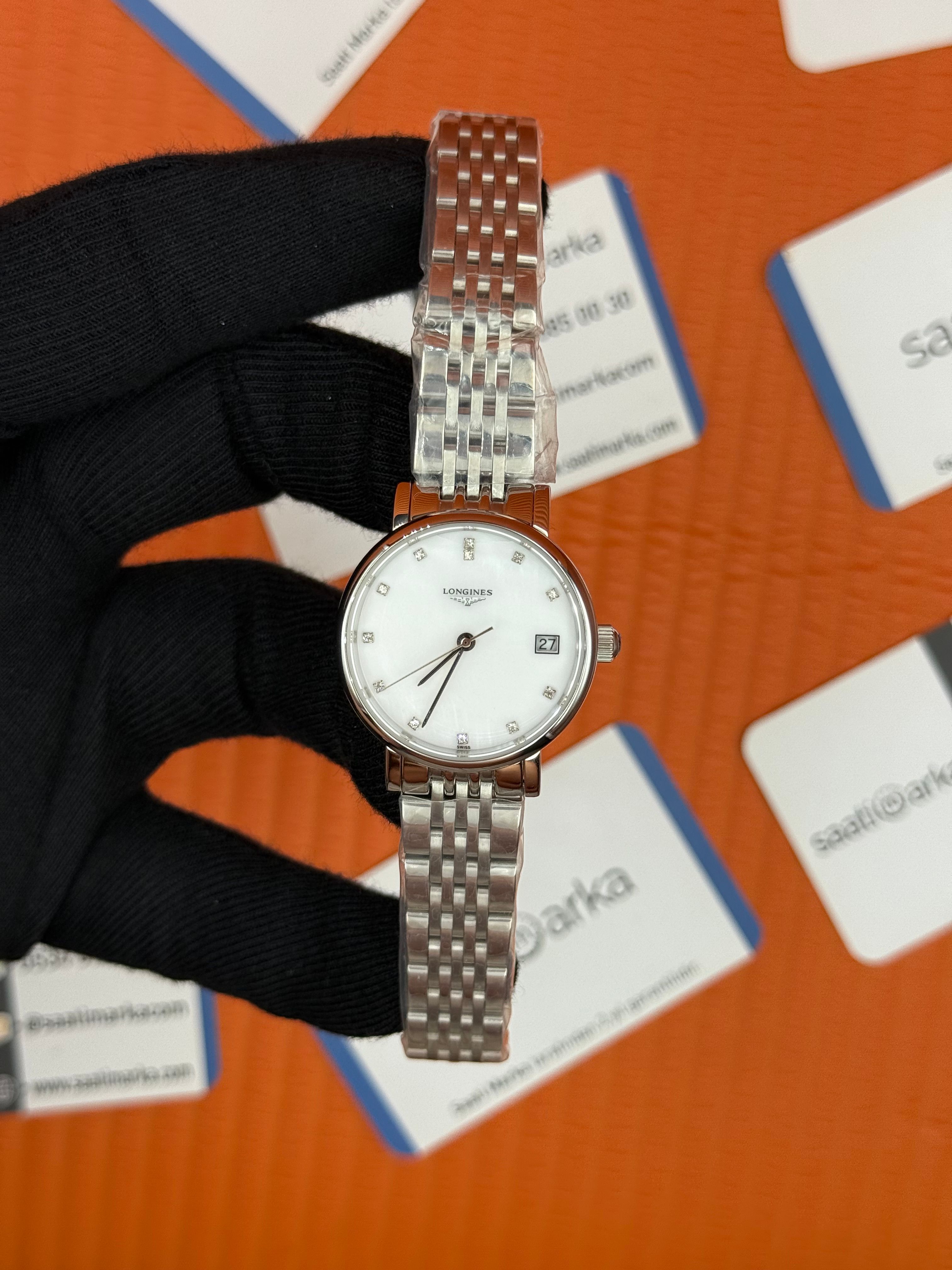 LONGINES L480094876 beyaz baget taşlı kadran silver kasa kordon