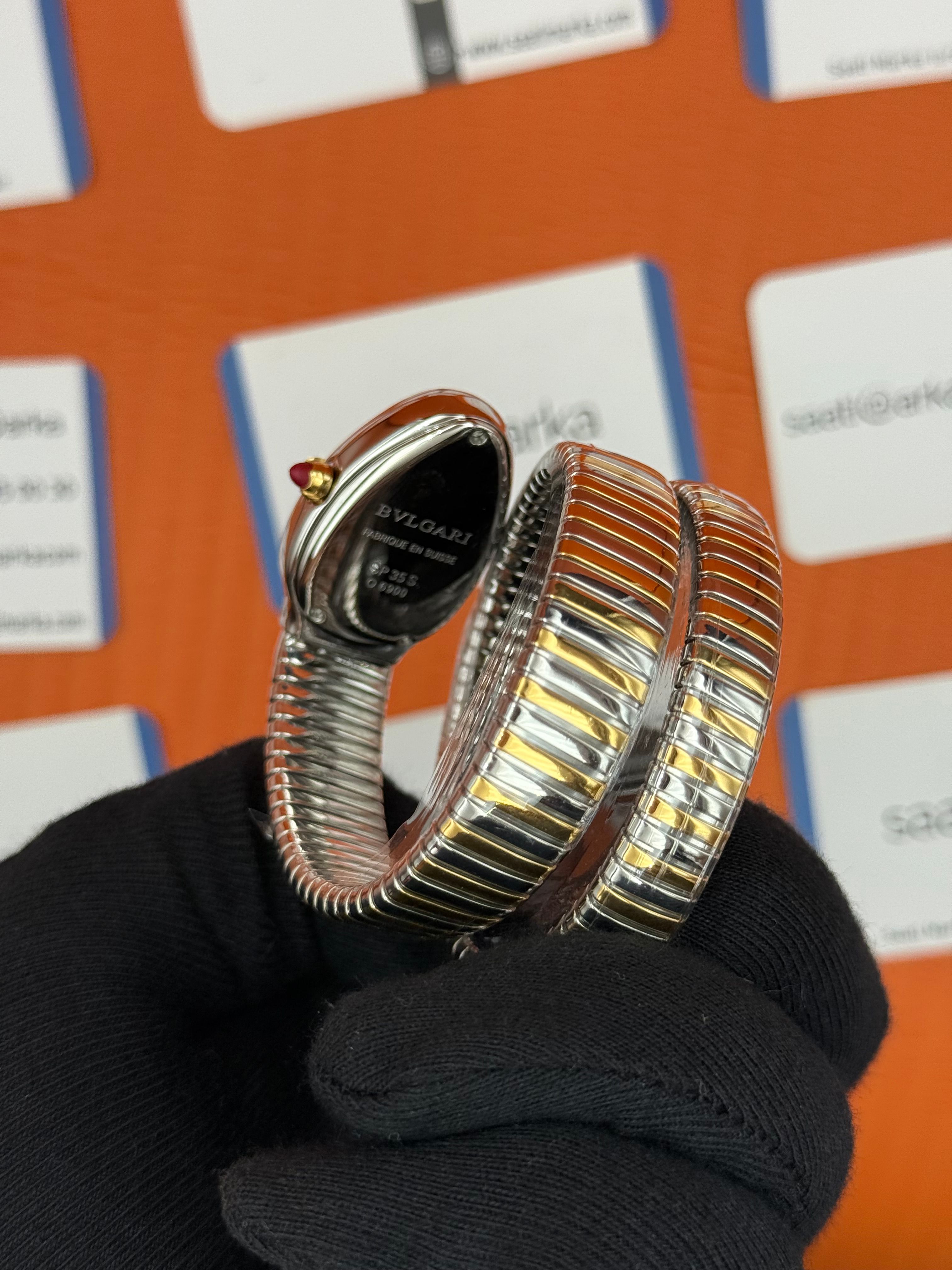 BVLGARİ serpenti çift sarma gold silver kordon taşlı bezel mavi kadran kadın kol saati