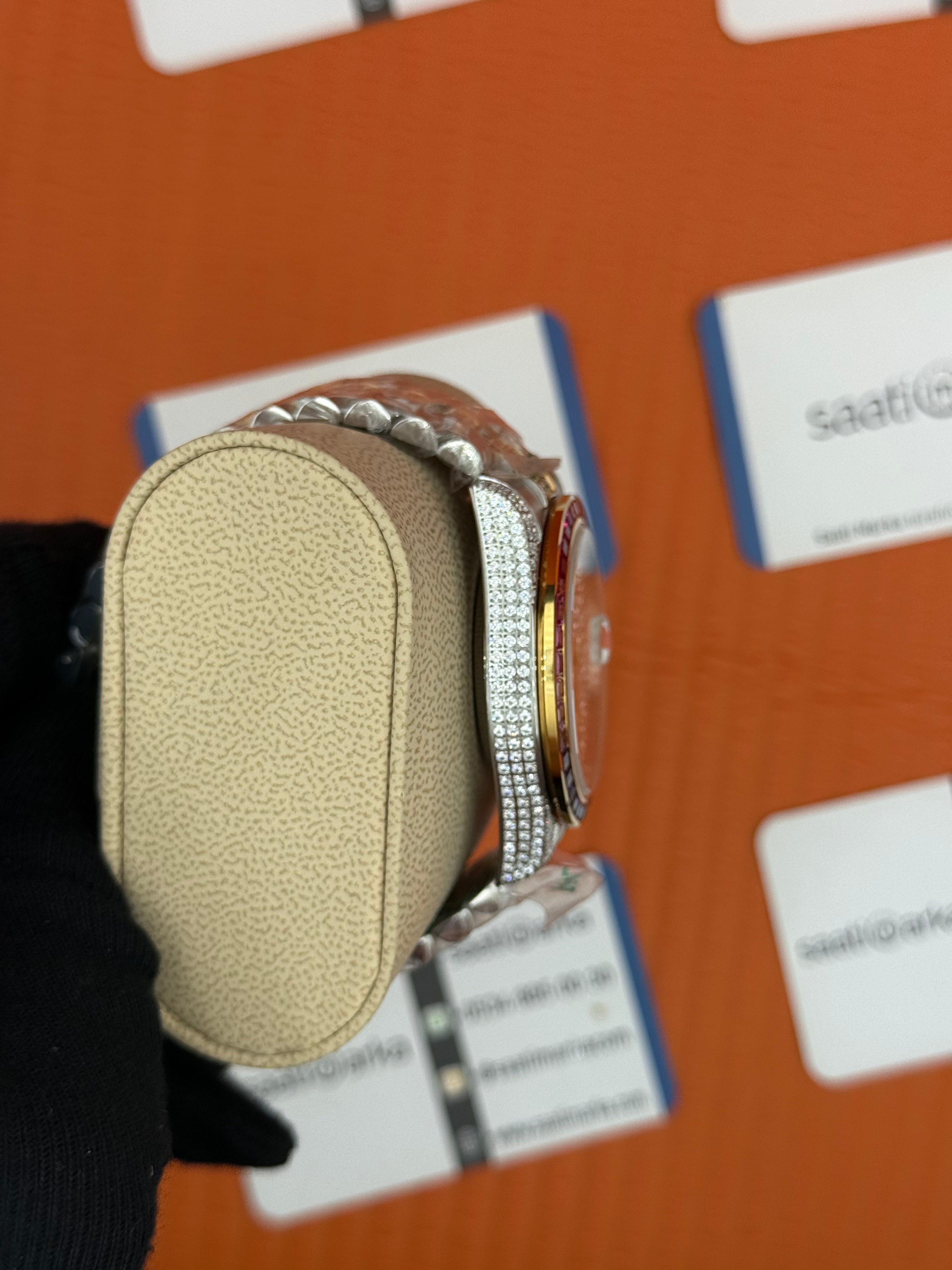 ROLEX Datejust arap rakamlı kadran taşlı kasa kordon gold silver