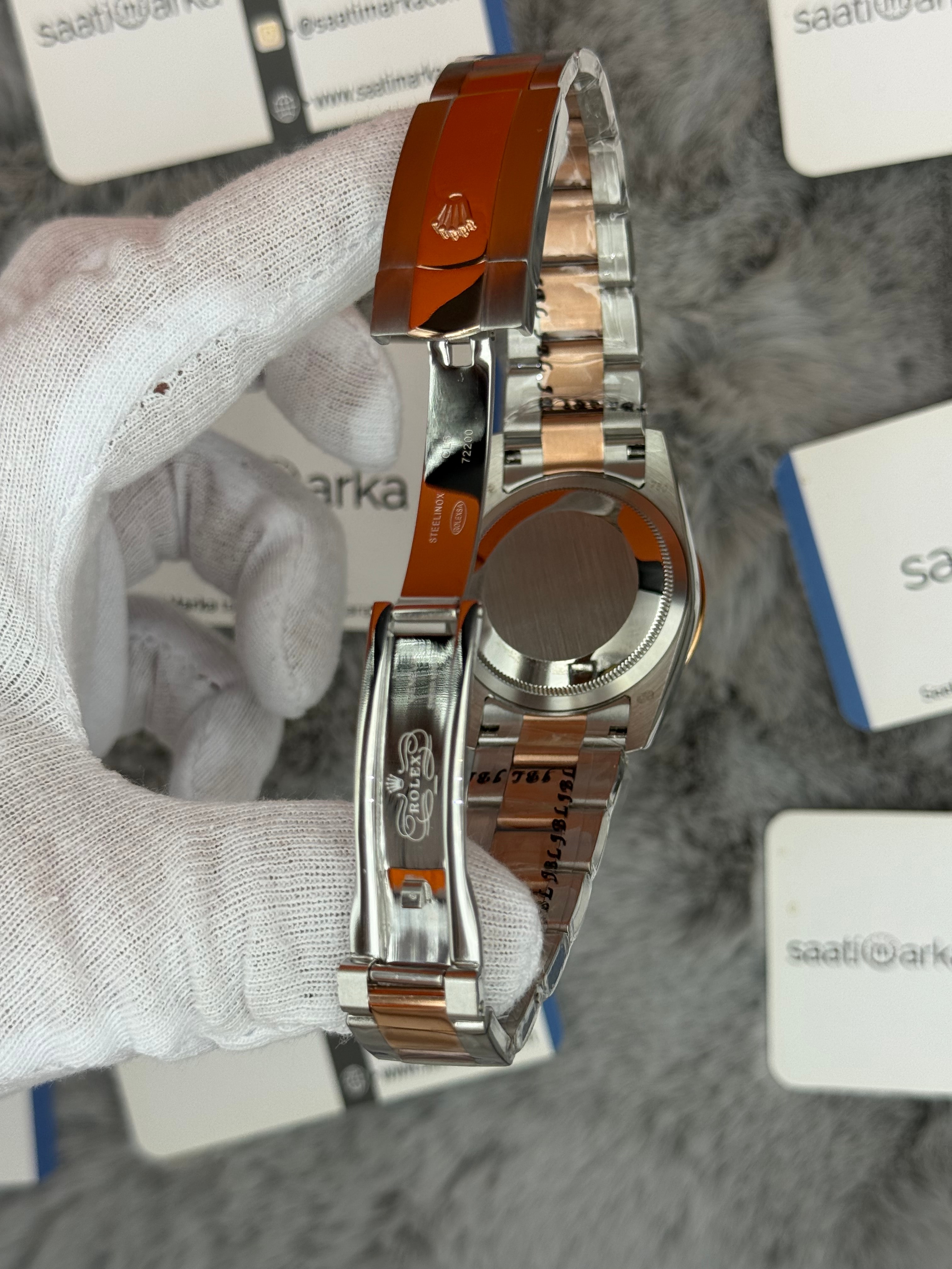 ROLEX Datejust 36mm siyah baget taşlı kadran taşlı bezel silver kasa rose silver oyster kordon 