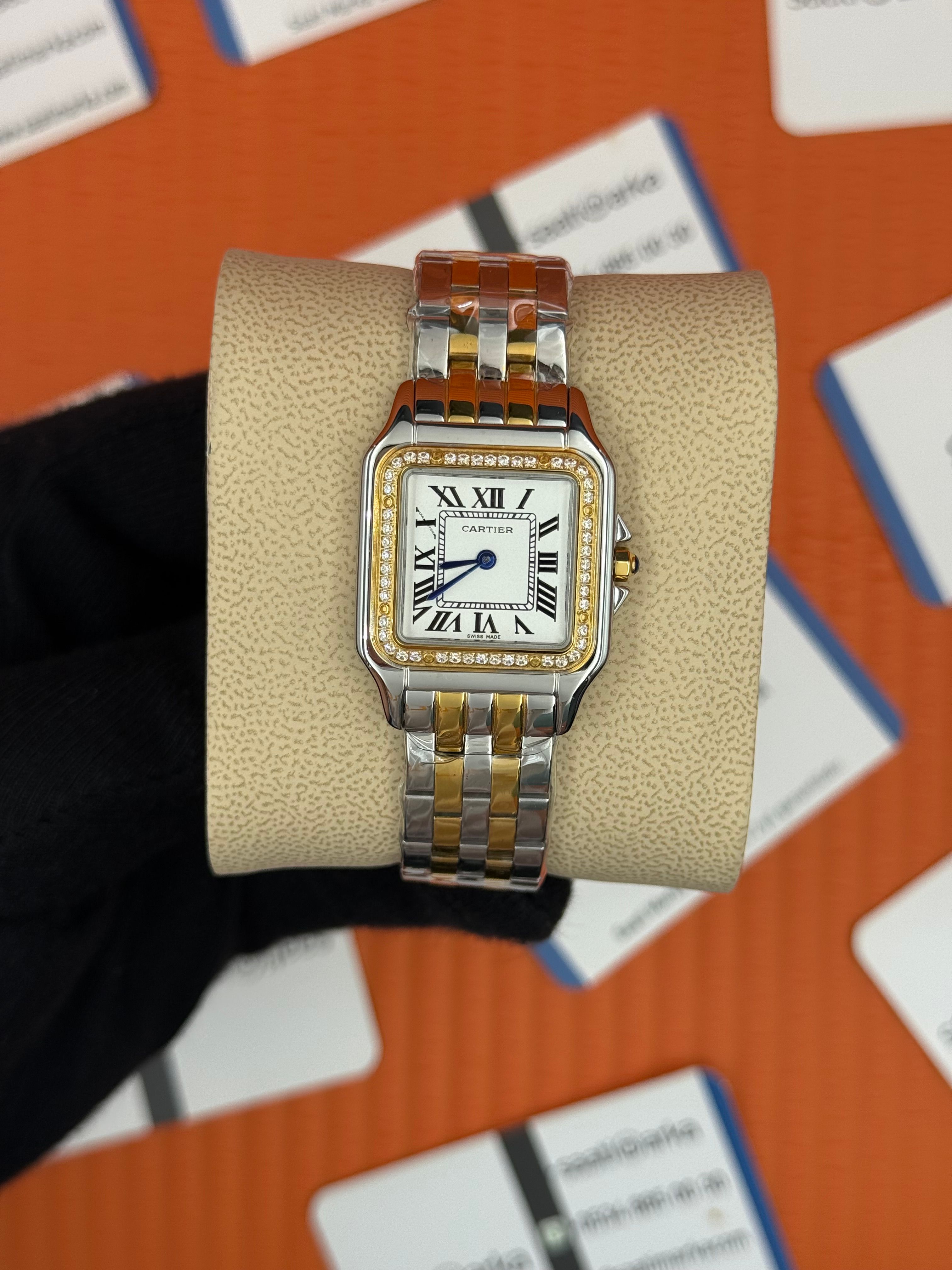CARTIER Panthere 27mm taşlı bezel silver gold kasa-kordon