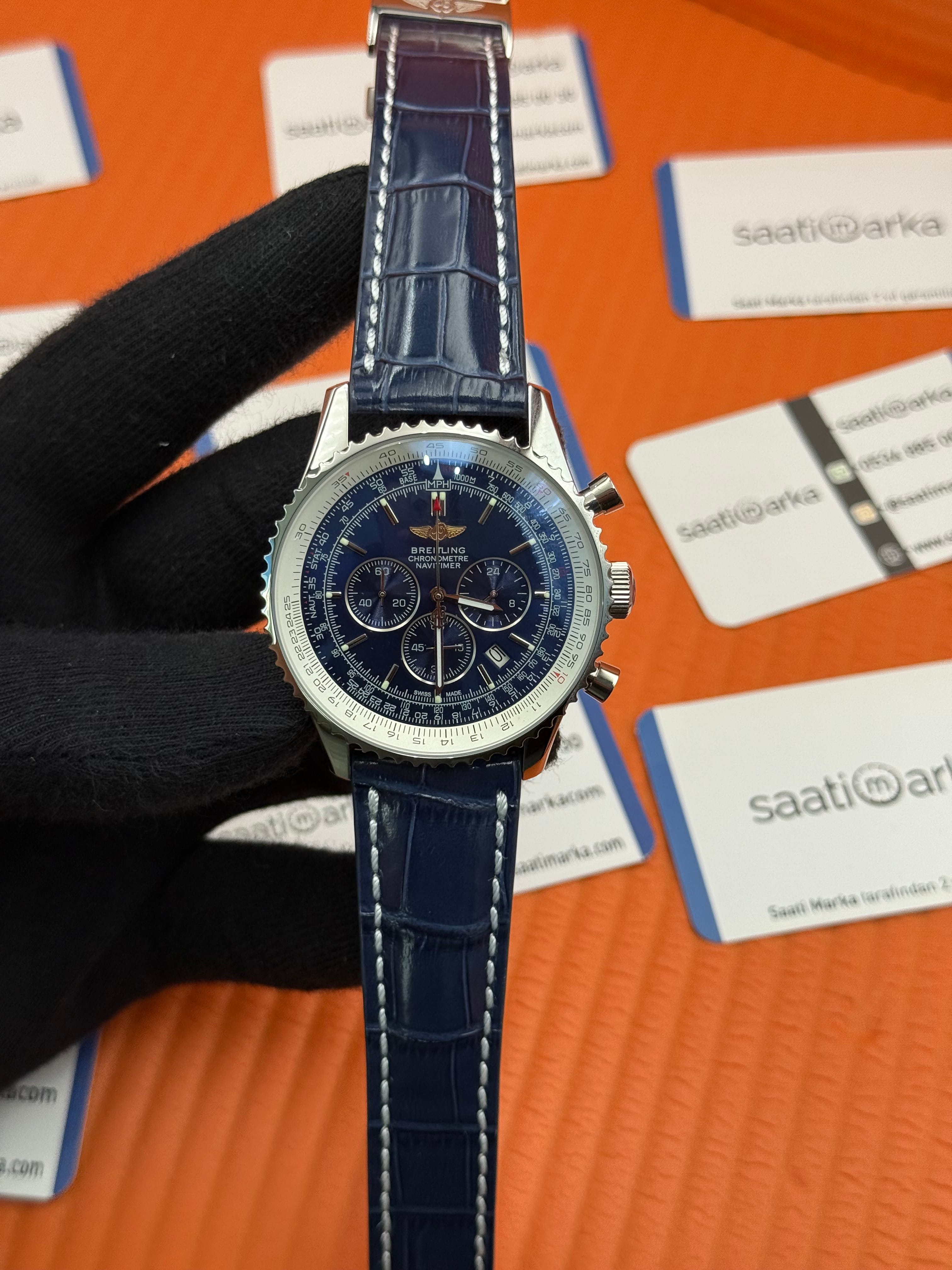 BREITLING Navitimer lacivert deri kordon lacivert kadran çelik kasa