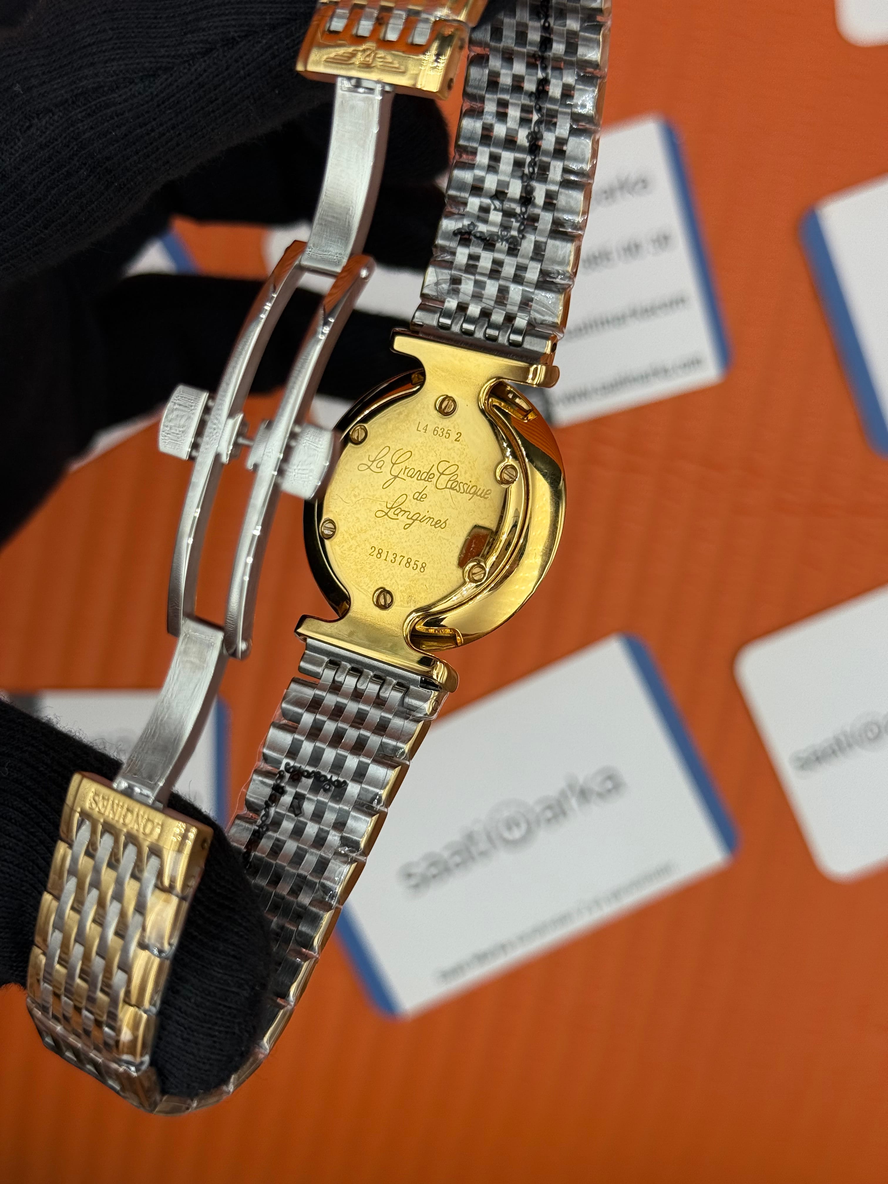 LONGINE şampanya baget taşlı kadran taşlı bezel gold silver kordon kadın kol saati