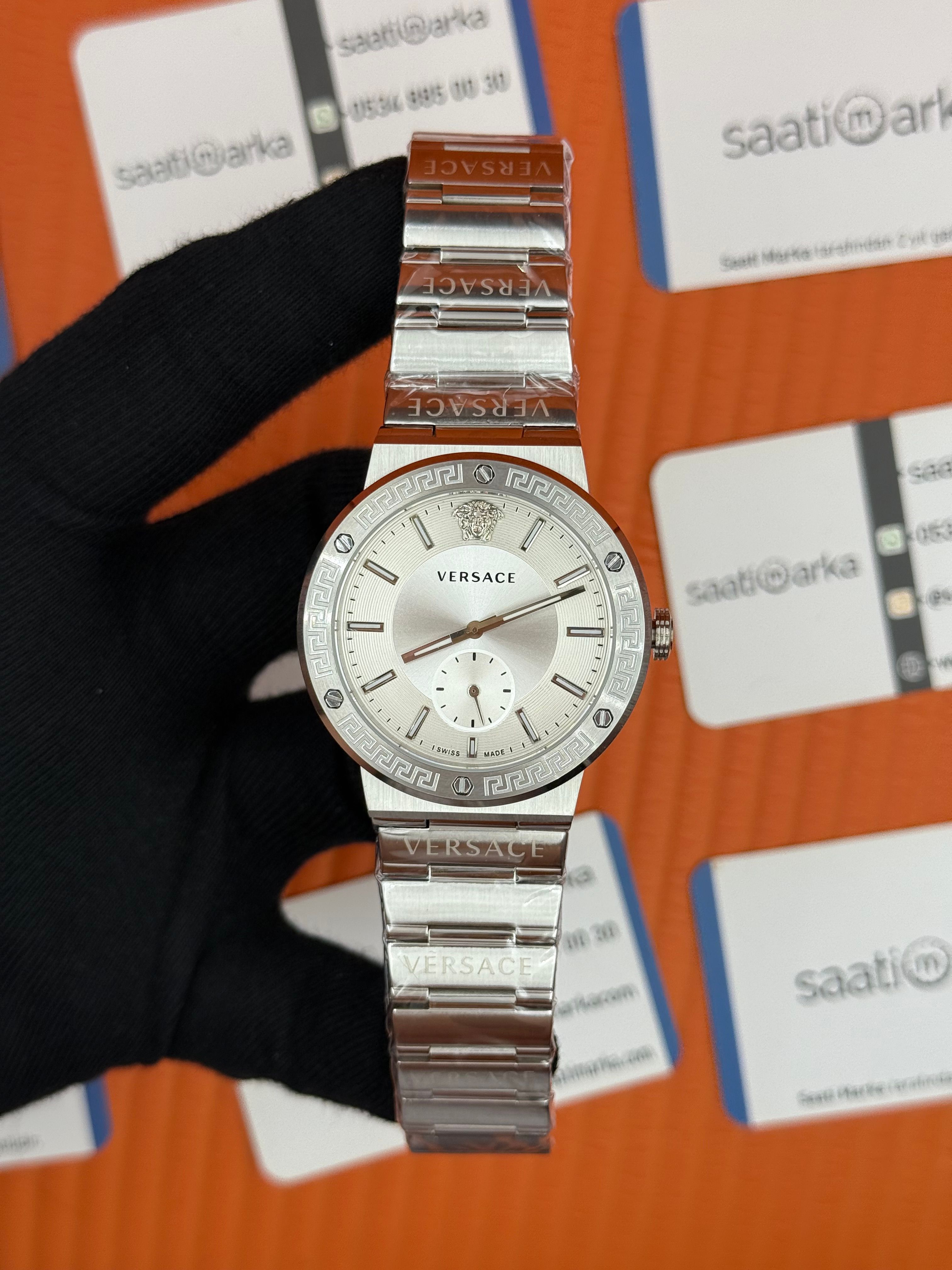 VERSACE beyaz kadran silver kasa kordon erkek kol saati