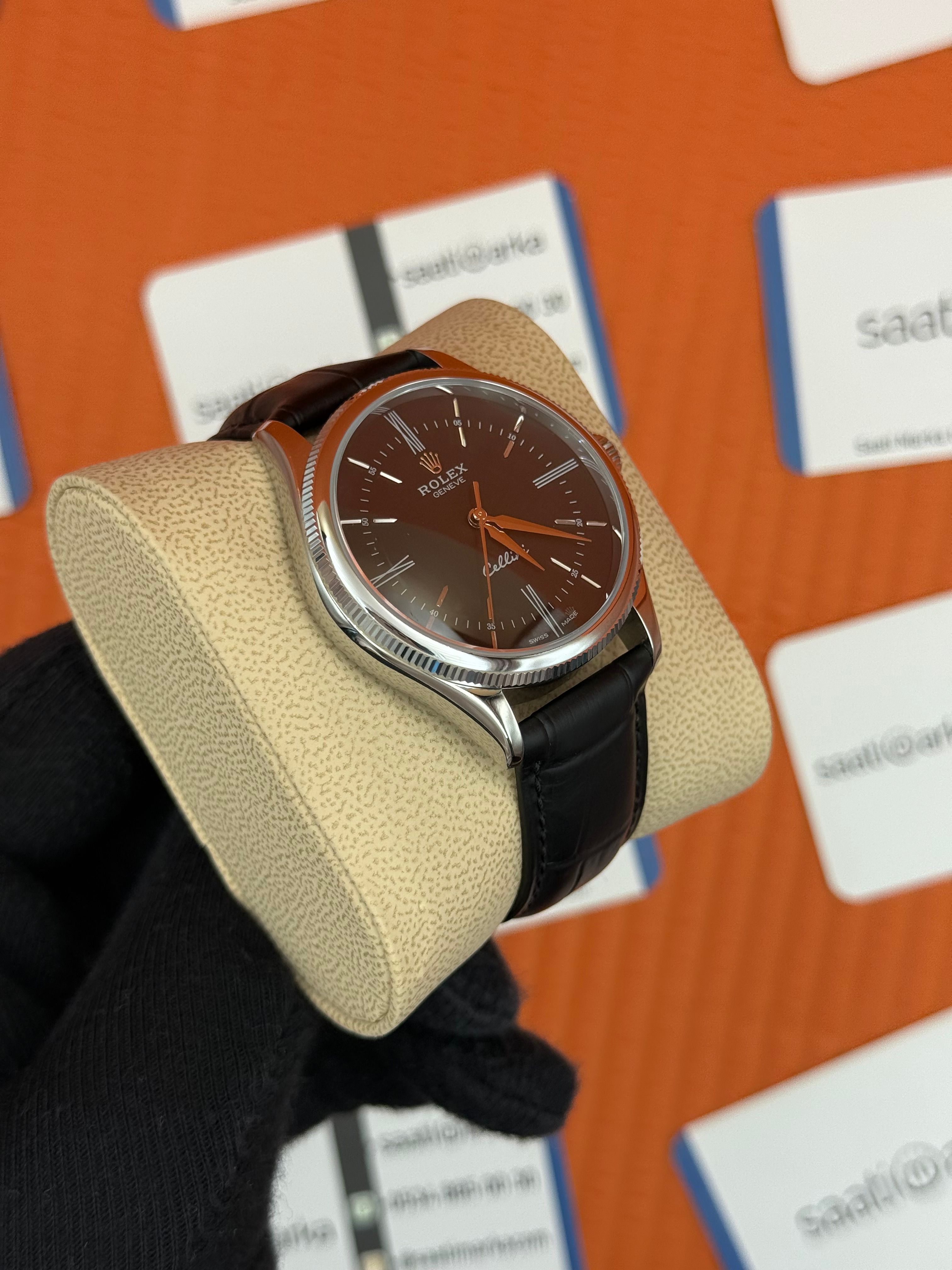 ROLEX Cellini silver kasa siyah kadran siyah deri kordon