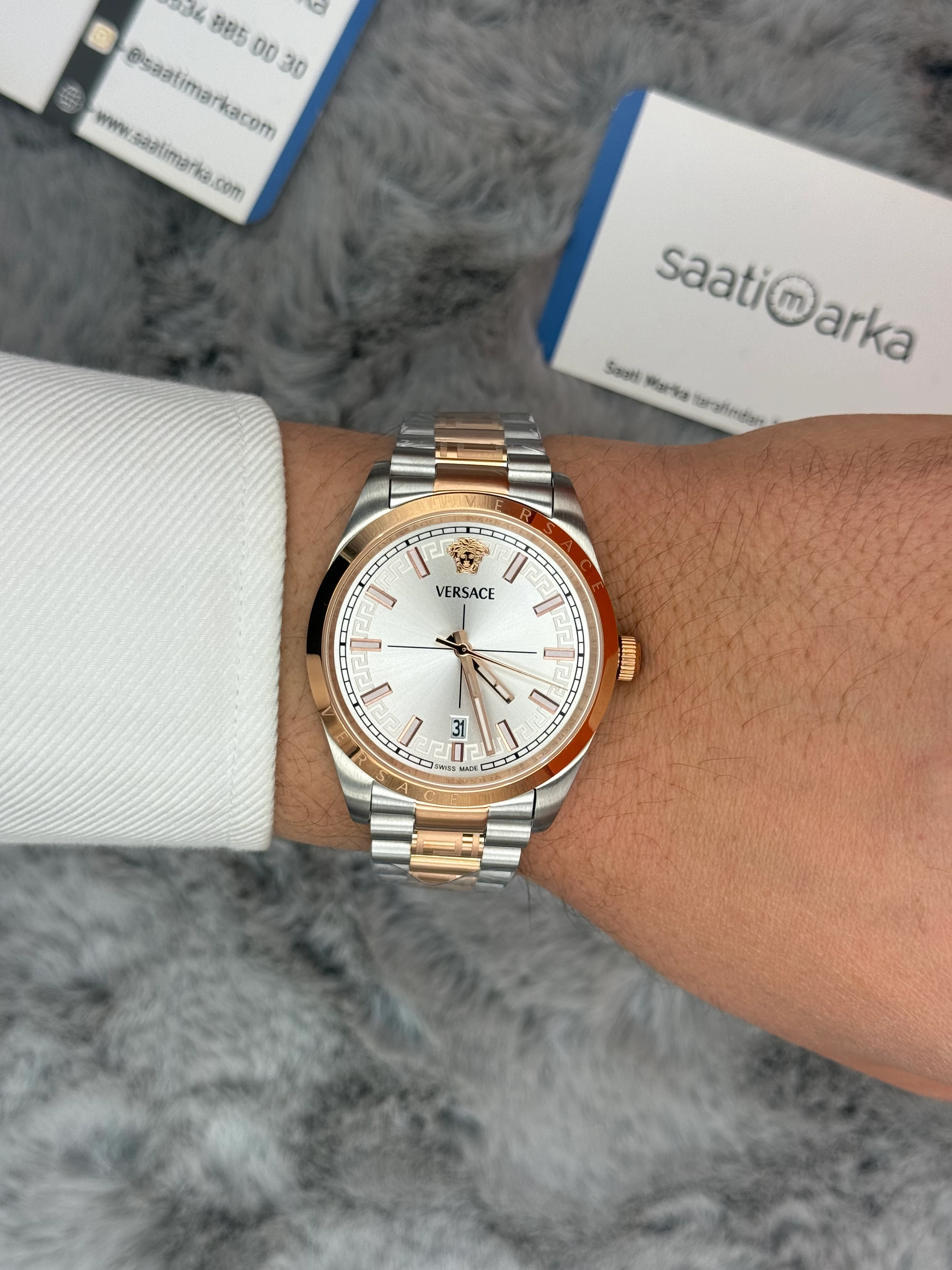 VERSACE 40MM BEYAZ KADRAN ROSE SİLVER KASA KORDON ERKEK KOL SAATİ