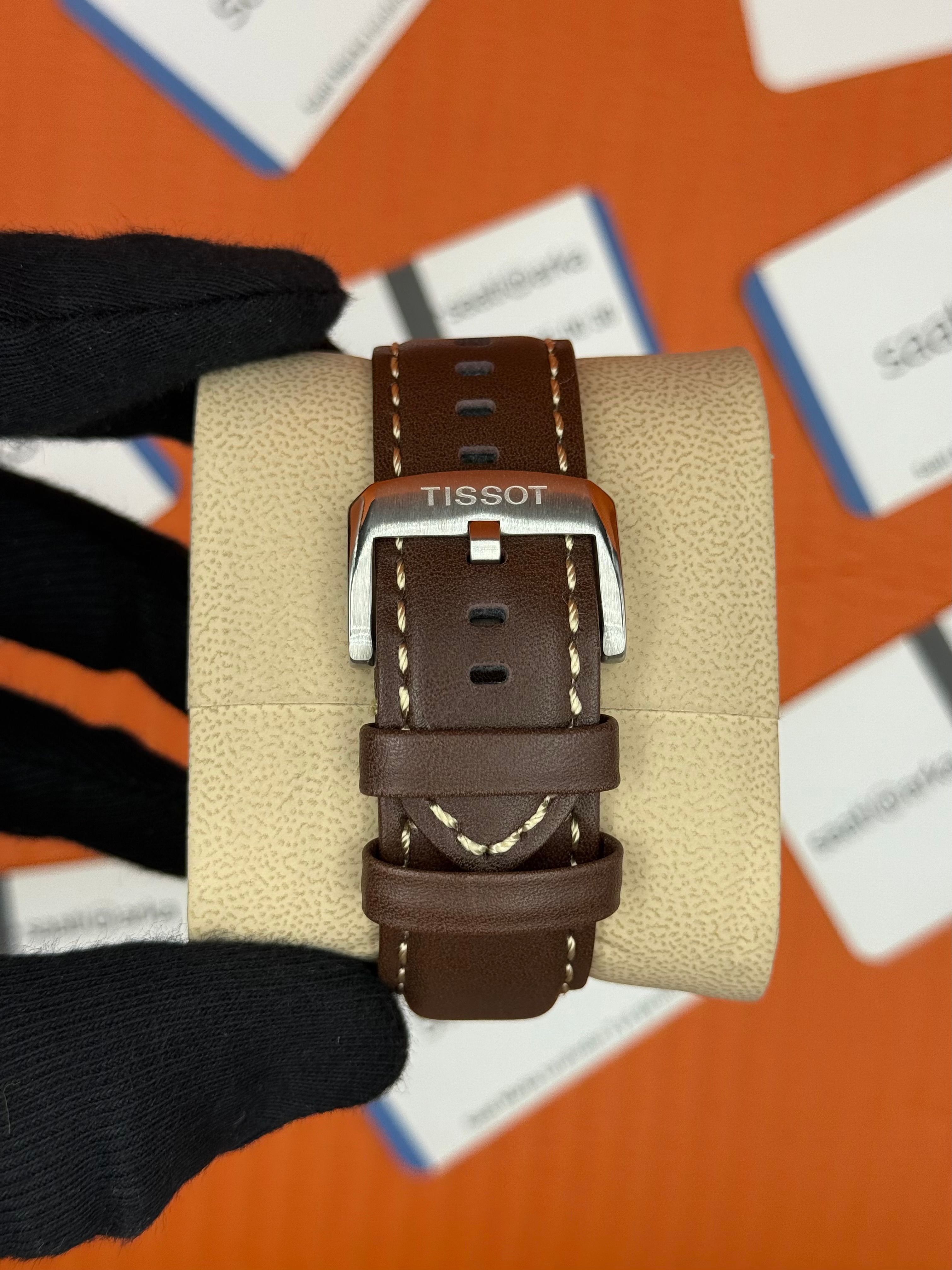 TISSOT kahverengi deri kordon silver kasa siyah kadran erkek kol saati